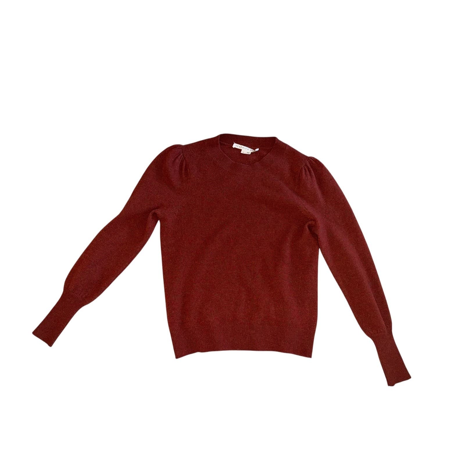 Veronica Beard Orange Cashmere Pullover |Rustic Crew Neck Boho Puffed Sleeve xs
