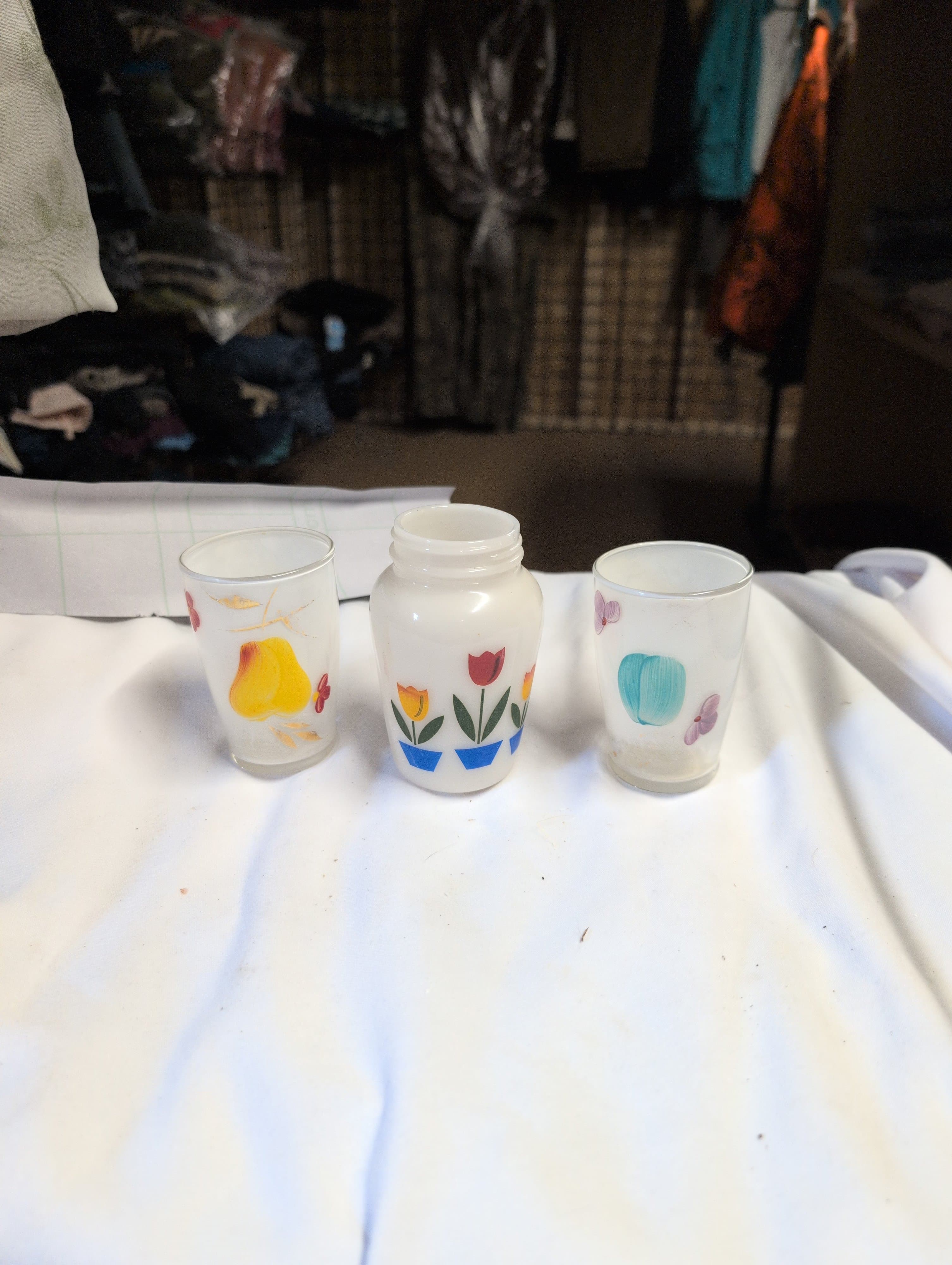 Vintage Floral Milk Glass Tumblers Set