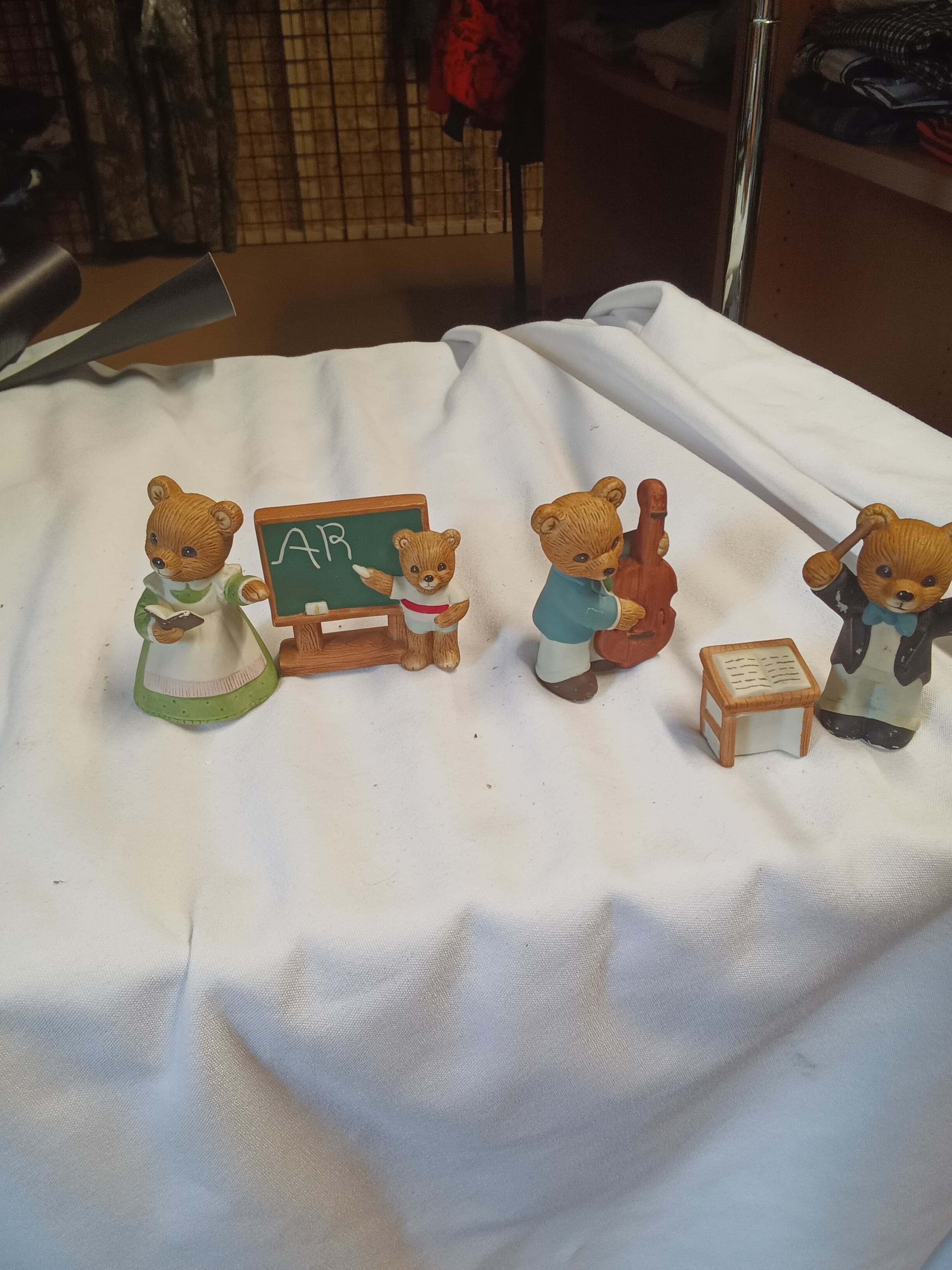 Bear Figurine Set with Blackboard and Instruments