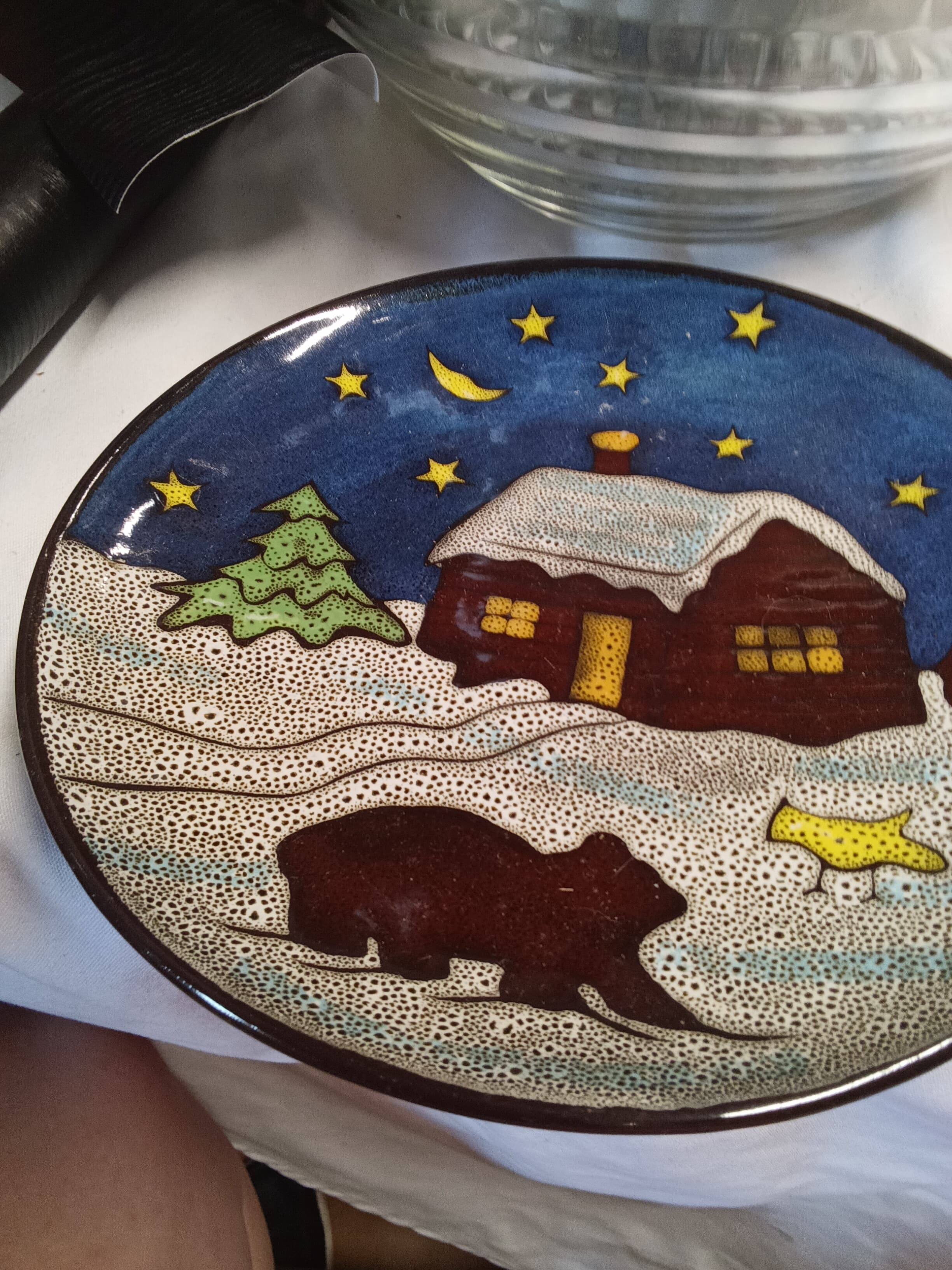 Decorative Ceramic Plate with Winter Scene