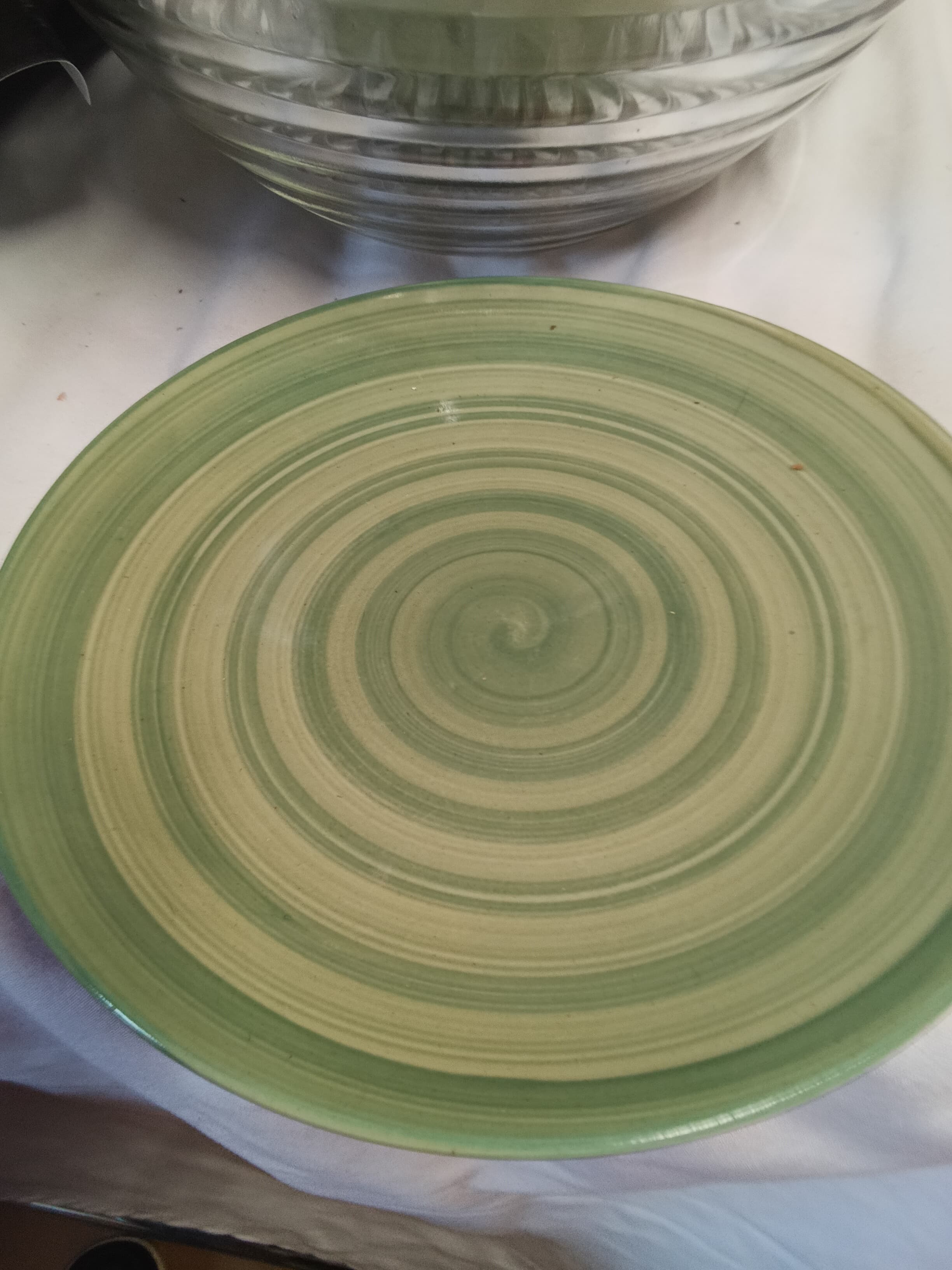 Green Striped Ceramic Dinner Plate