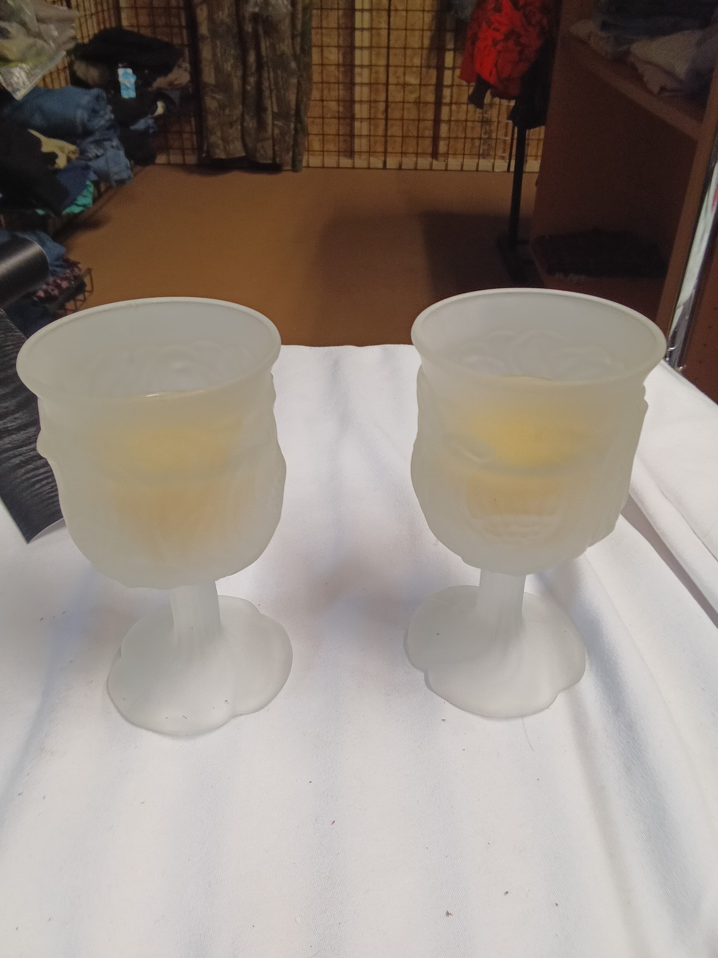 Vintage Frosted Glass Goblets Set of 2