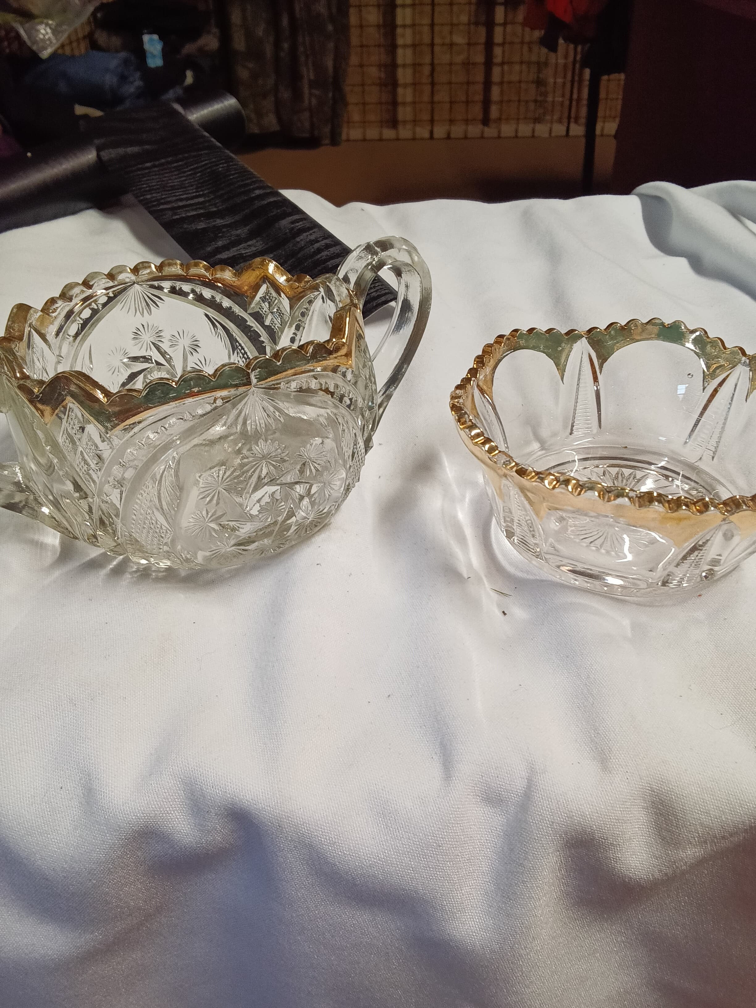 Vintage Crystal Sugar and Creamer Set with Gold Trim
