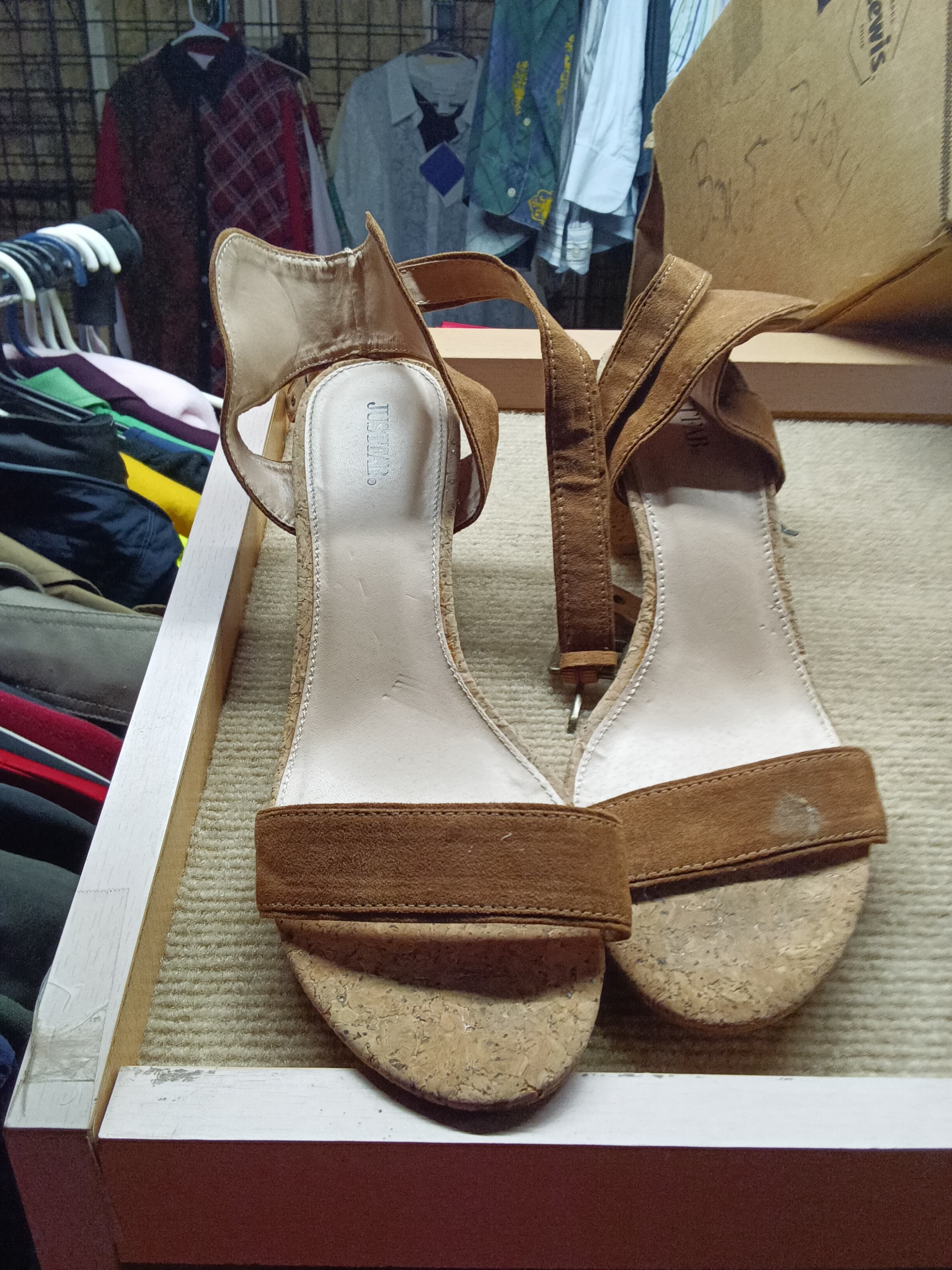 JustFab Brown Cork Heel Sandals