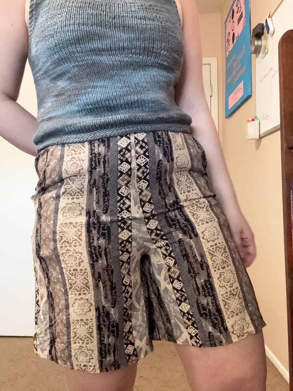 Vtg 80s First Option Rayon Shorts Small Boho Geometric