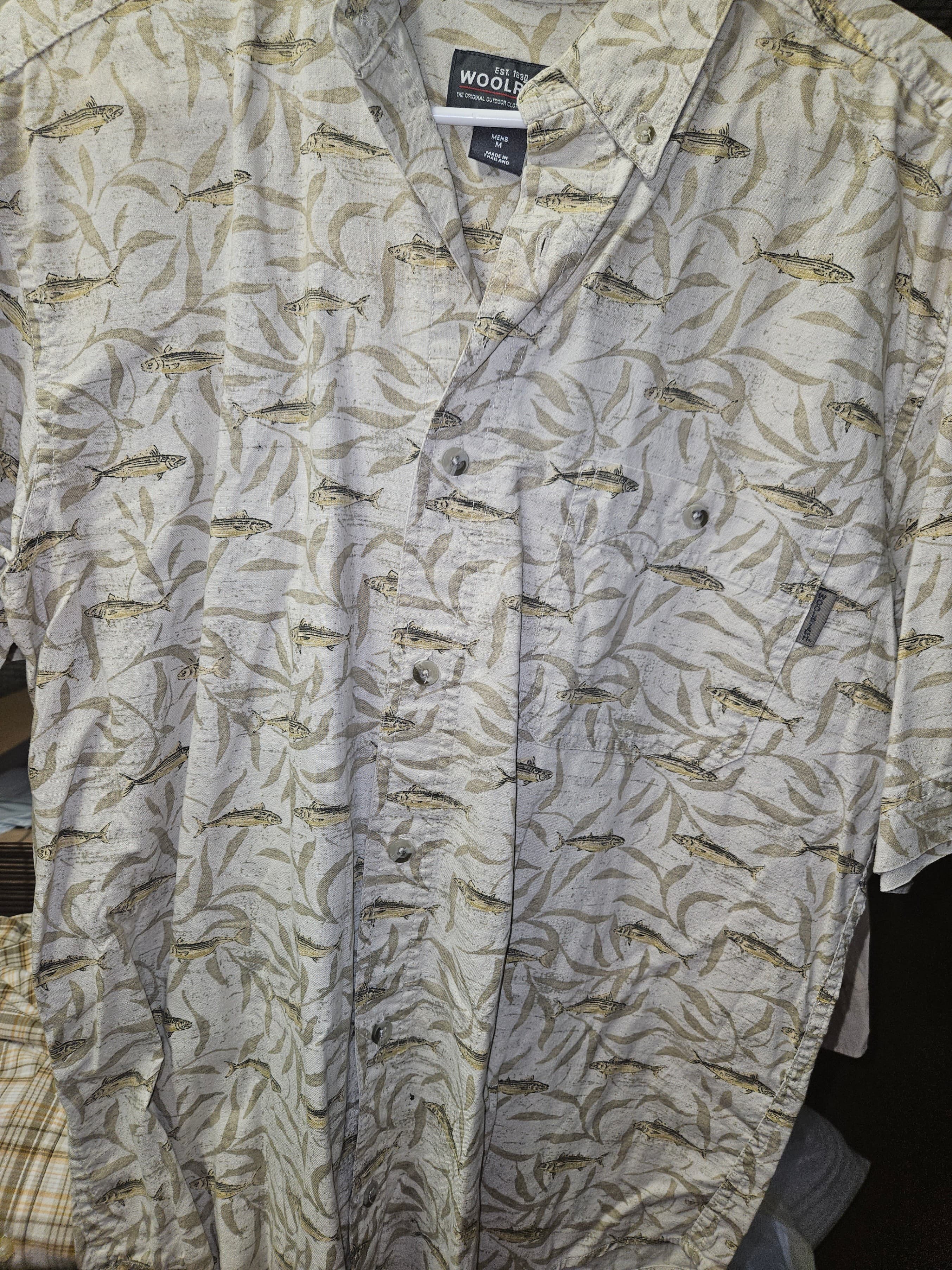 Woolrich Men's Fish Print Short Sleeve Shirt Size L