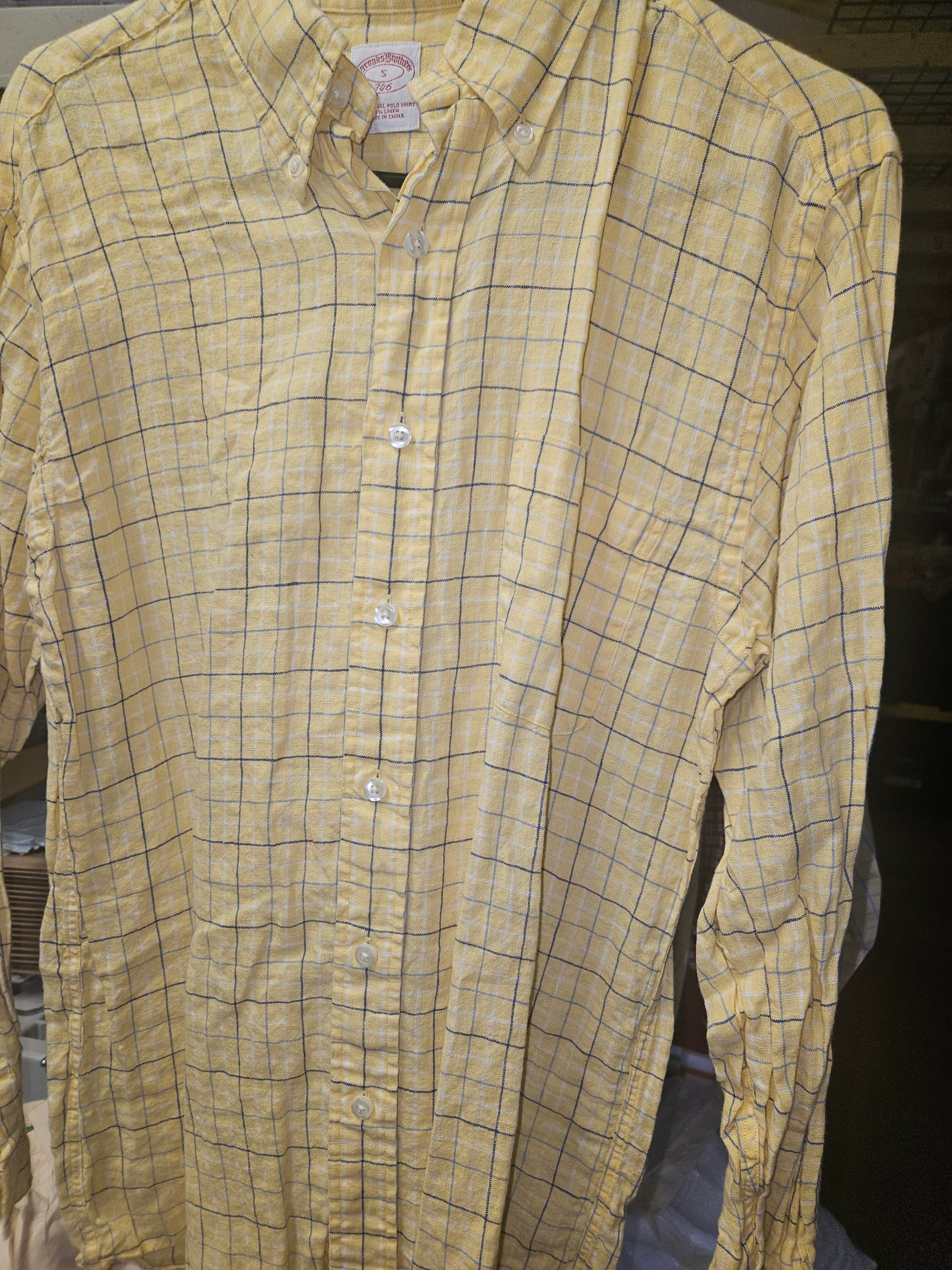 Brooks Brothers Yellow Plaid Button-Up Shirt Size 15