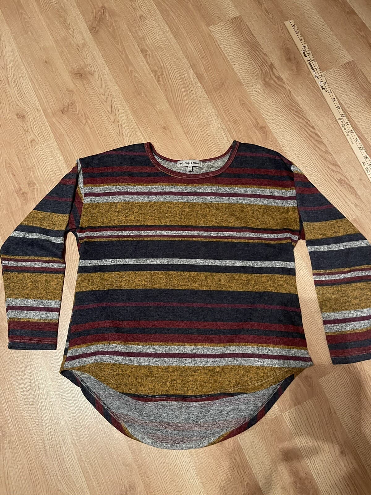 Absolutely Famous striped top Womens’ medium, Burgandy, Yellow, Blue