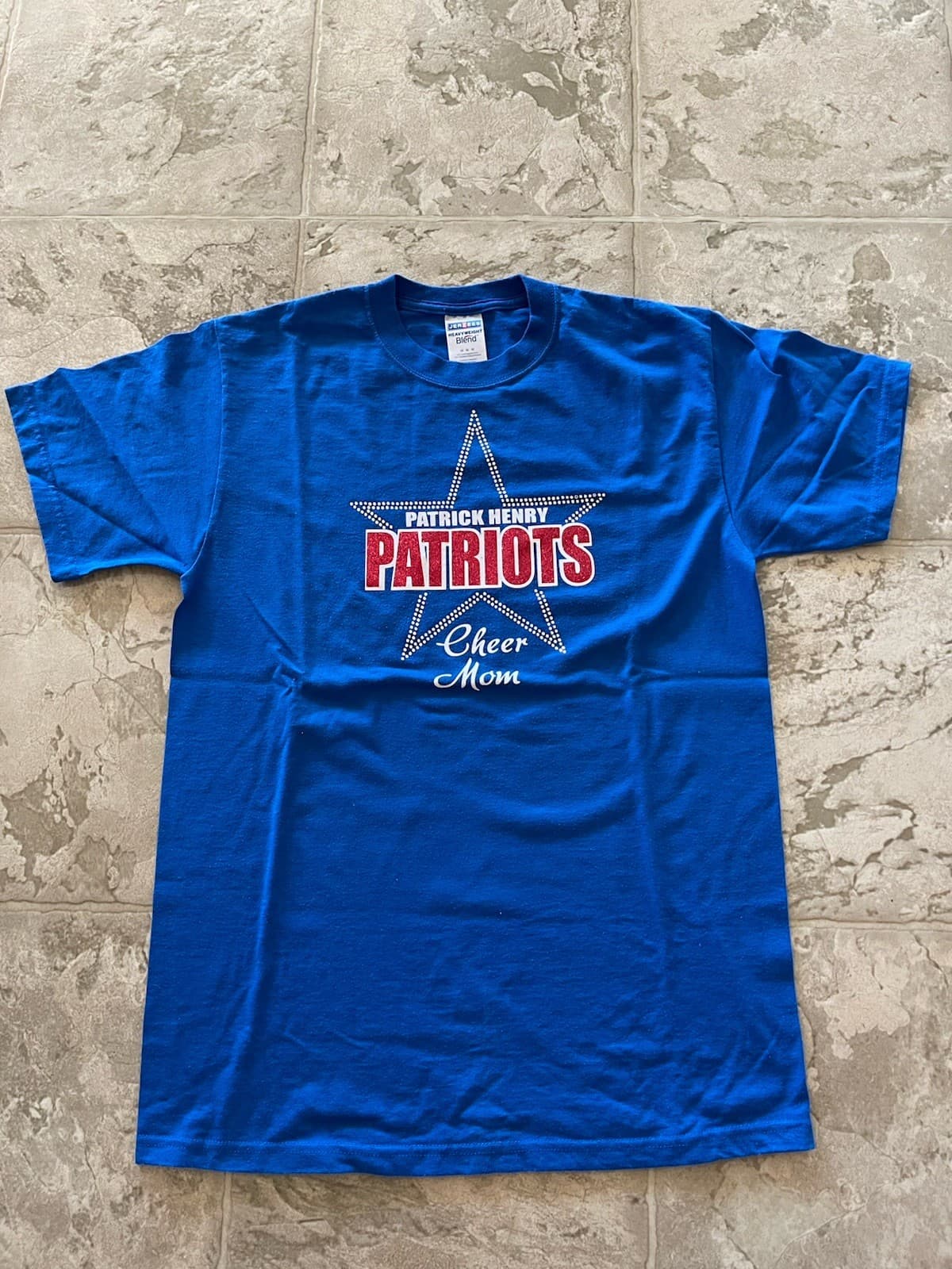 Patrick Henry Patriots Cheer Mom royal blue glitter star Tshirt Med