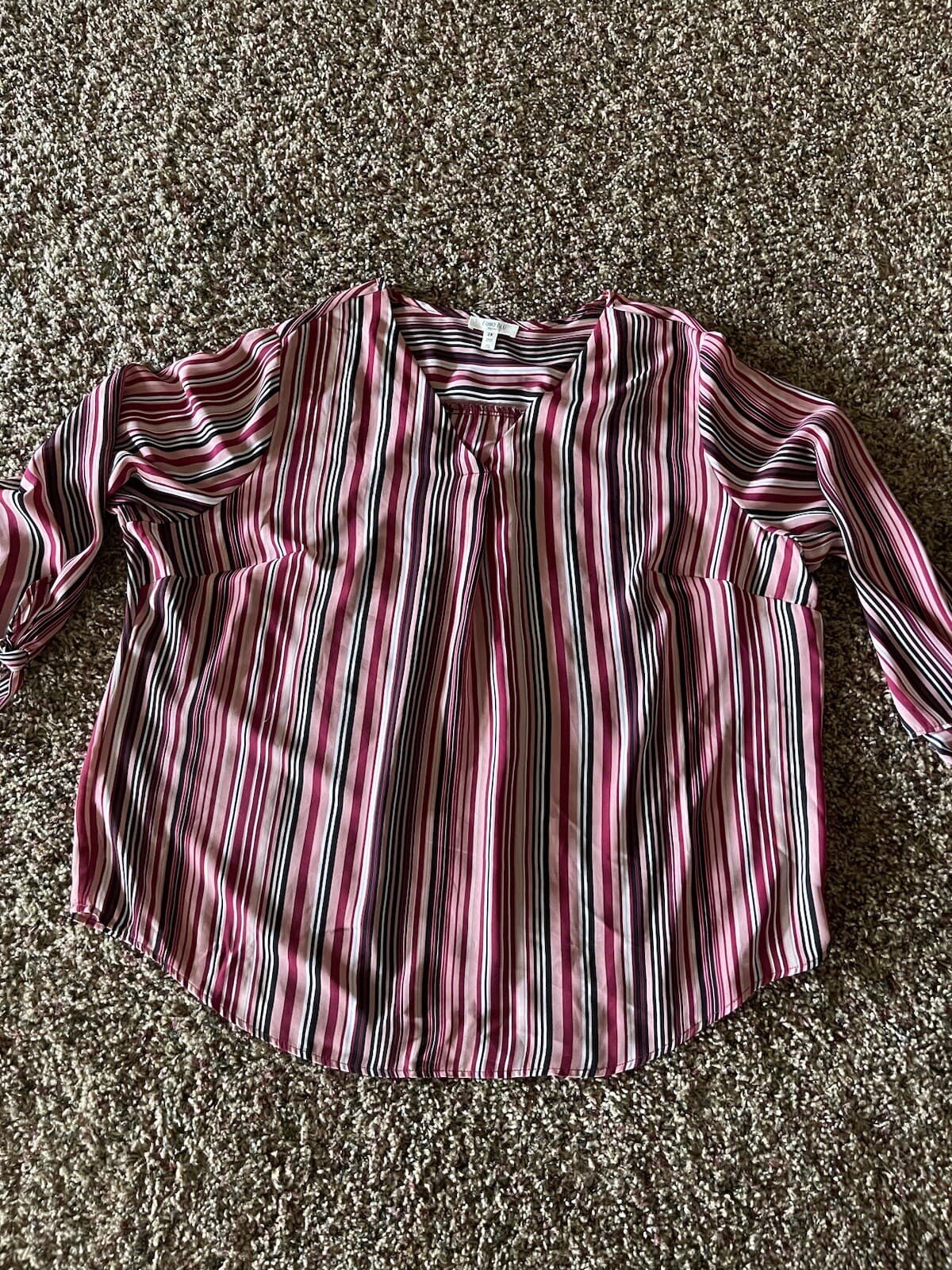 Como Blu womens stripe blouse 2X red black pink white