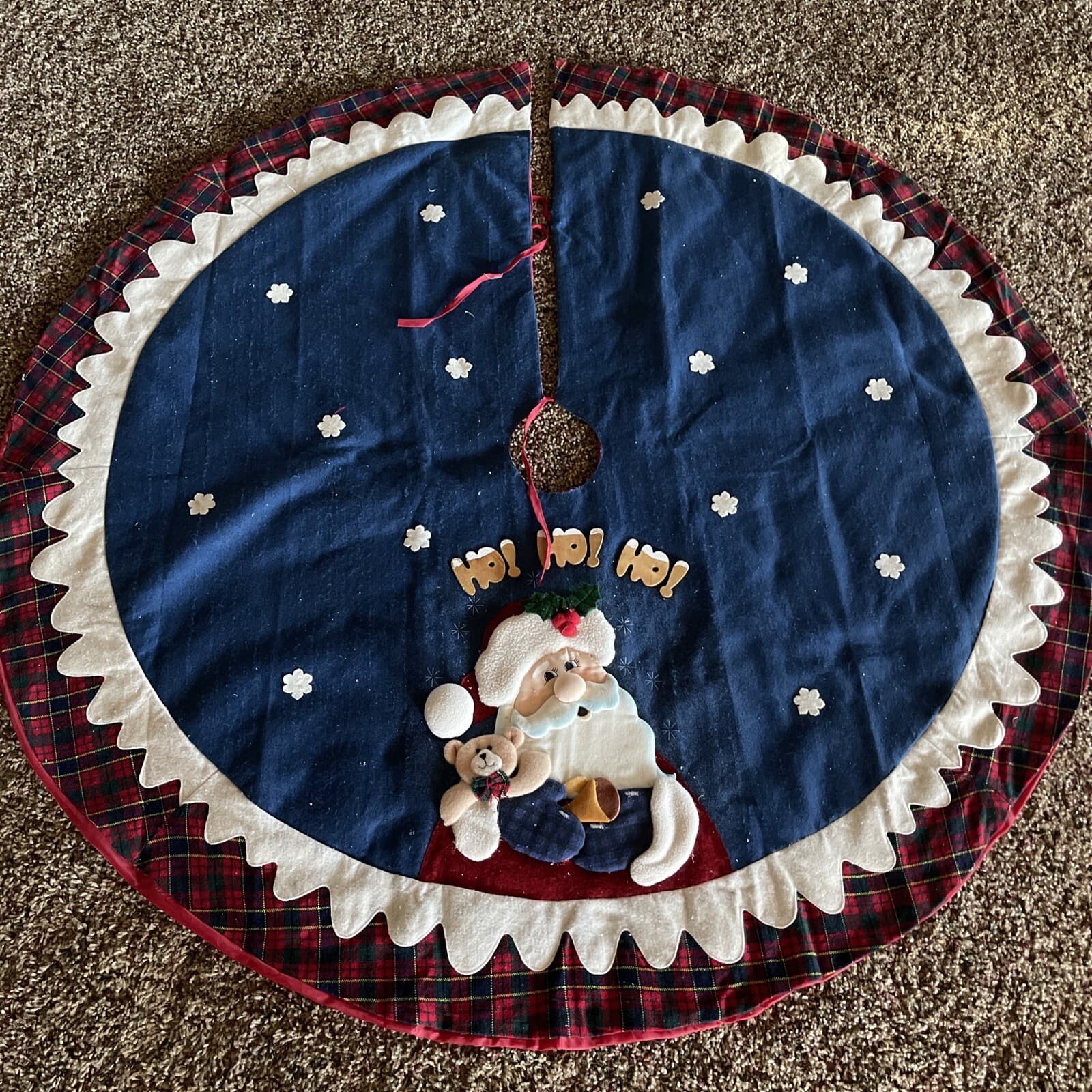 christmas tree skirt blue santa 51"