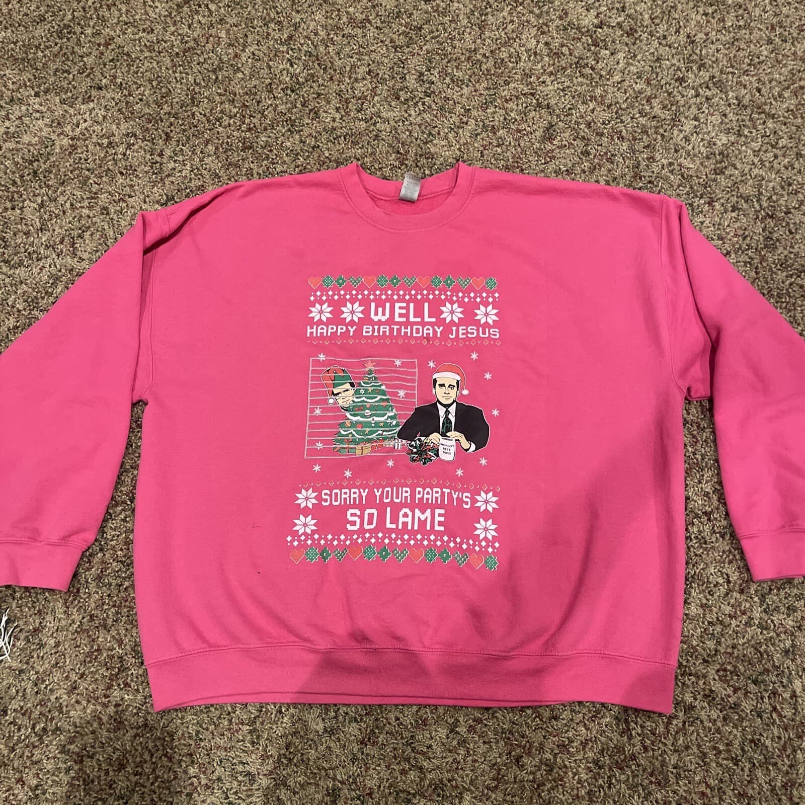 Gilden The Office Christmas Sweatshirt Pink 3XL