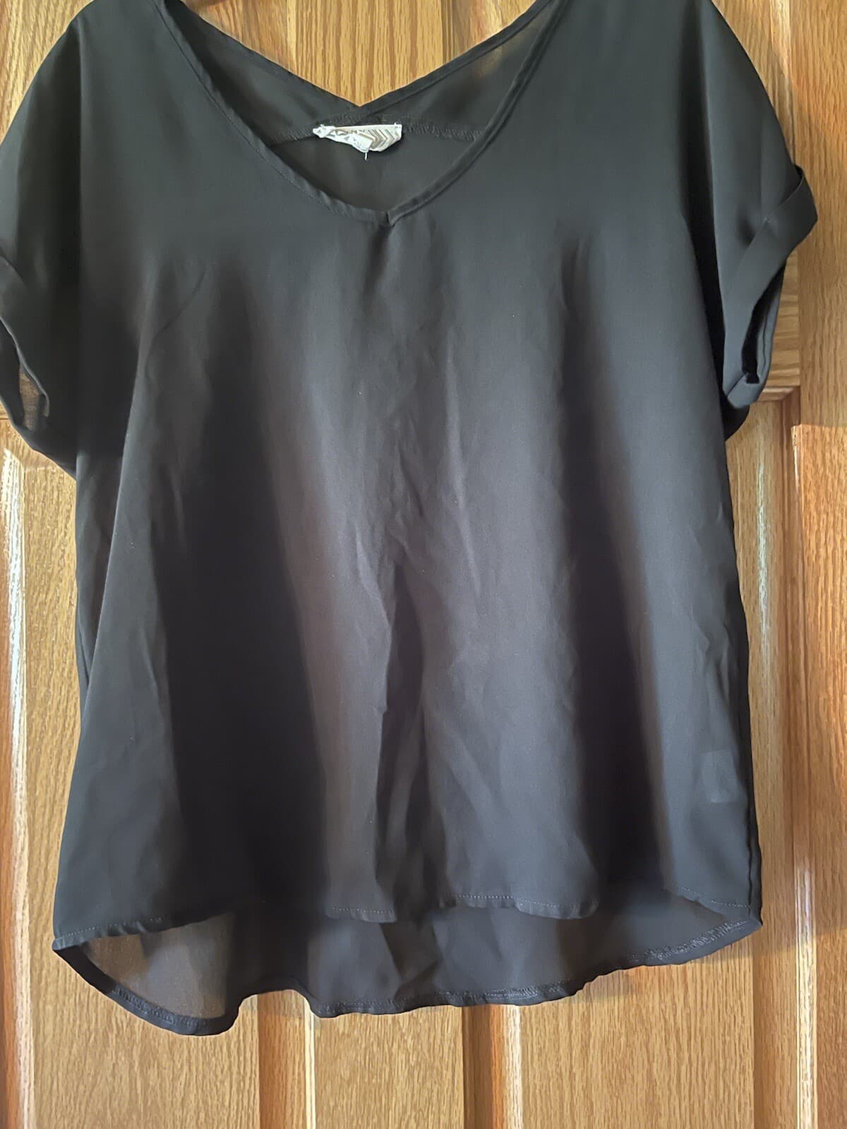 Pink Rose black short sleeve top Large