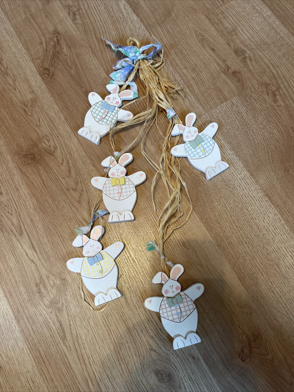 Easter decoration hanging wood bunnies