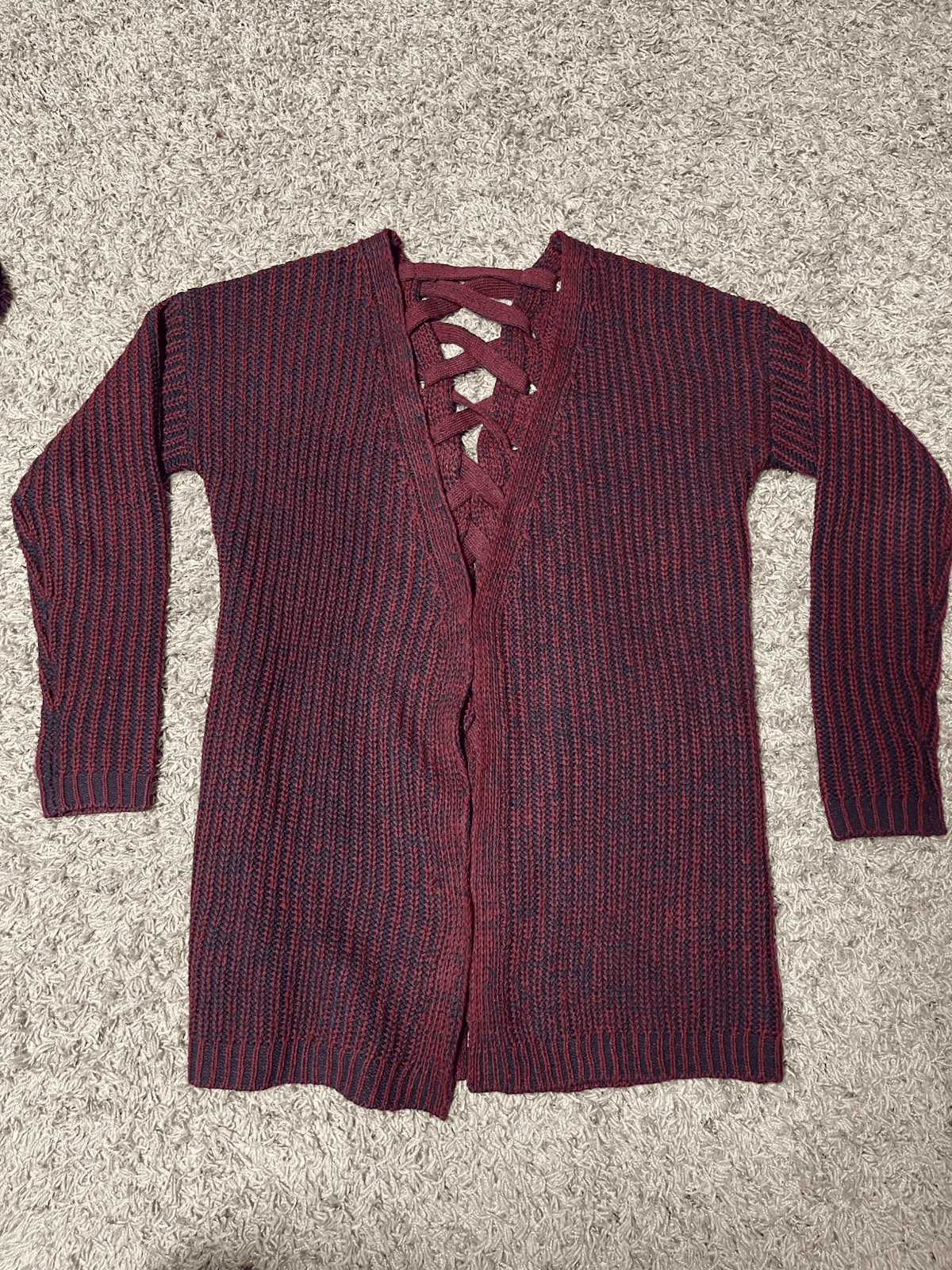 Rue21 cute lace up back red blue cardigan M