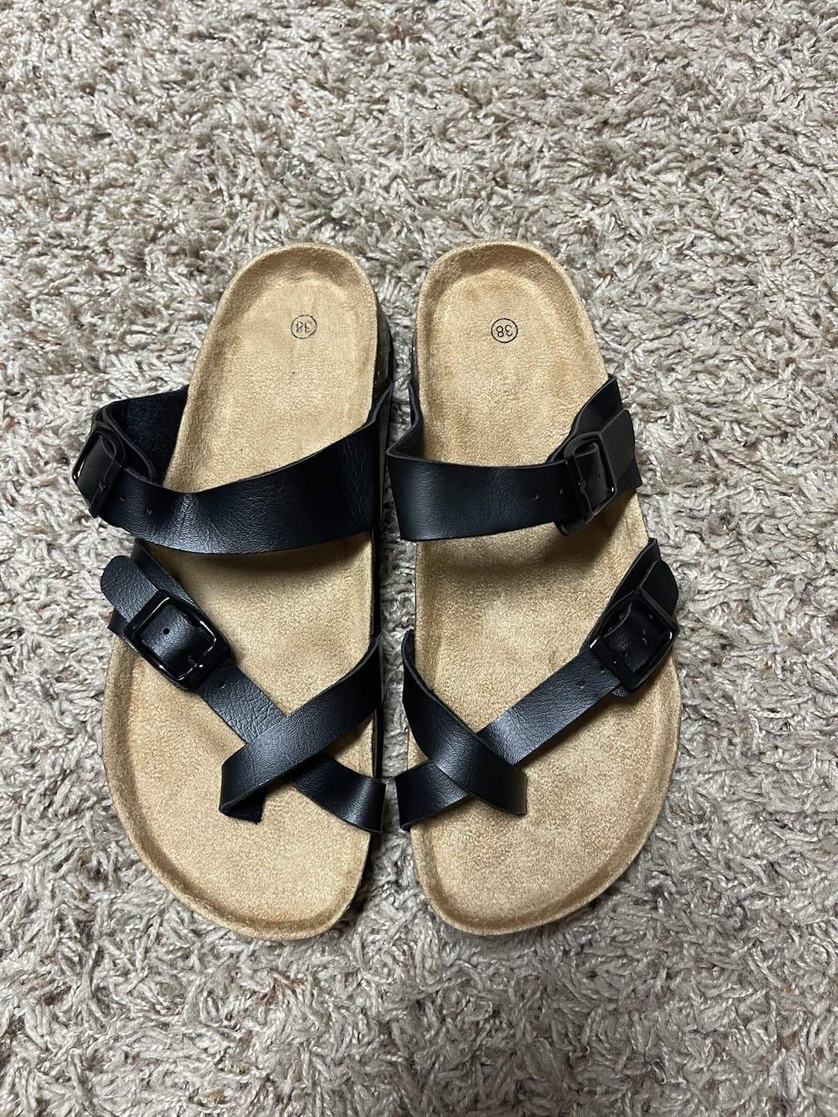 Black SOFT SOLE SLIP ON Sandals women size 7 (38) NEW
