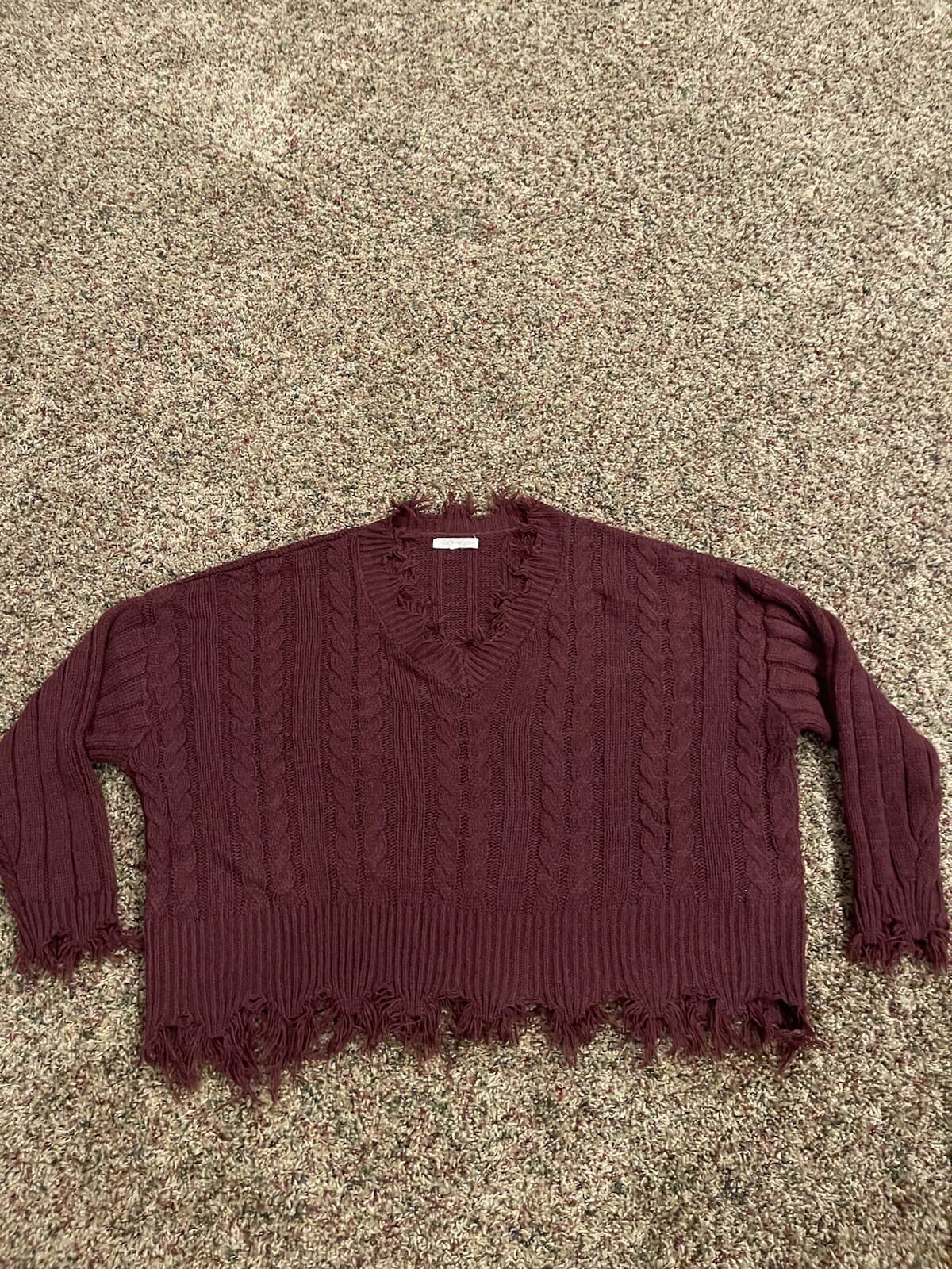 Rewind 3X Burgandy cutoff fringe v-neck sweater