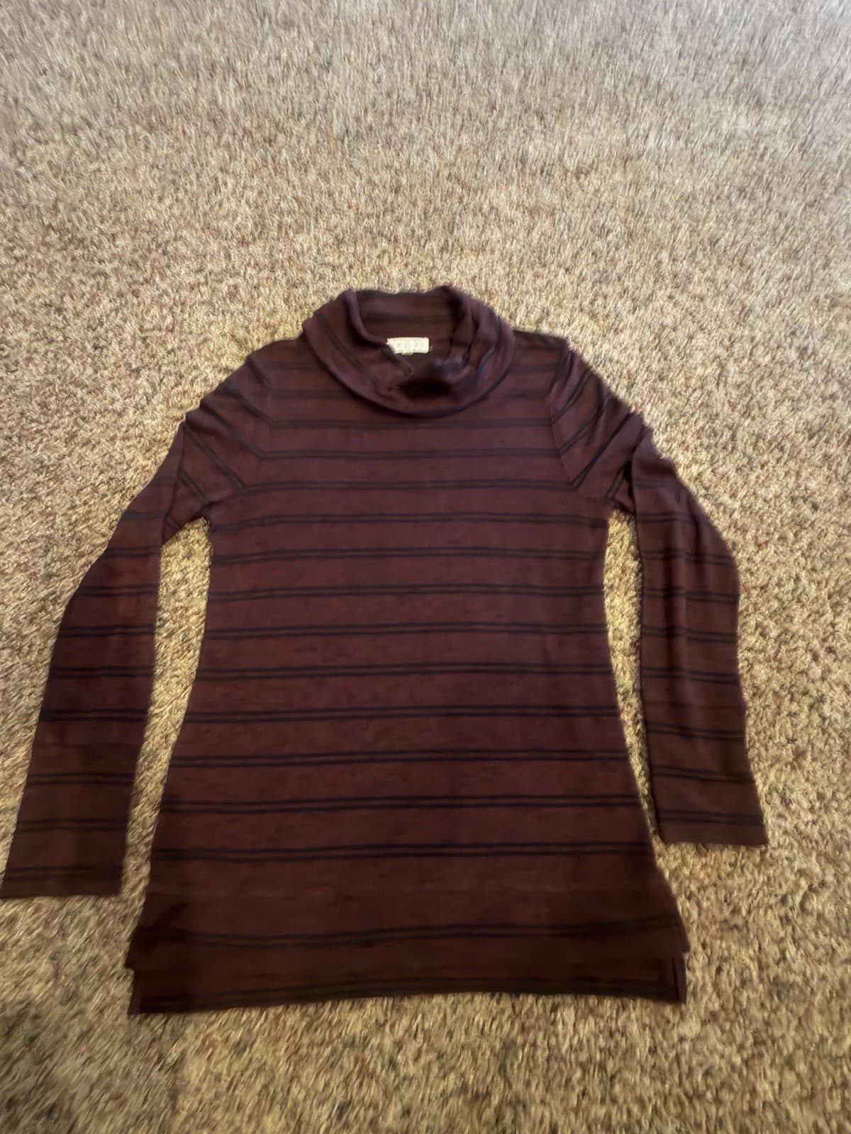 Pink Rose long tunic cowl neck shirt Maroon Black stiped XL