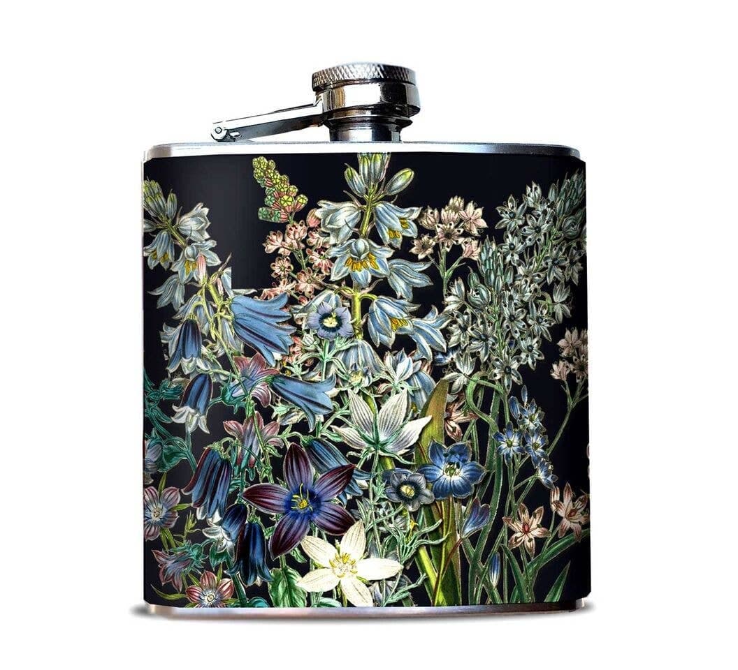 Oso + Bean - Blue Flowers Flask 6 oz Hip Flask - 6 oz