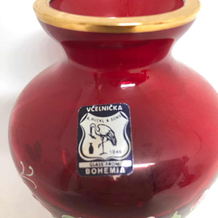 Ruby Hand Painted Bohemian Glass Vase - Regular