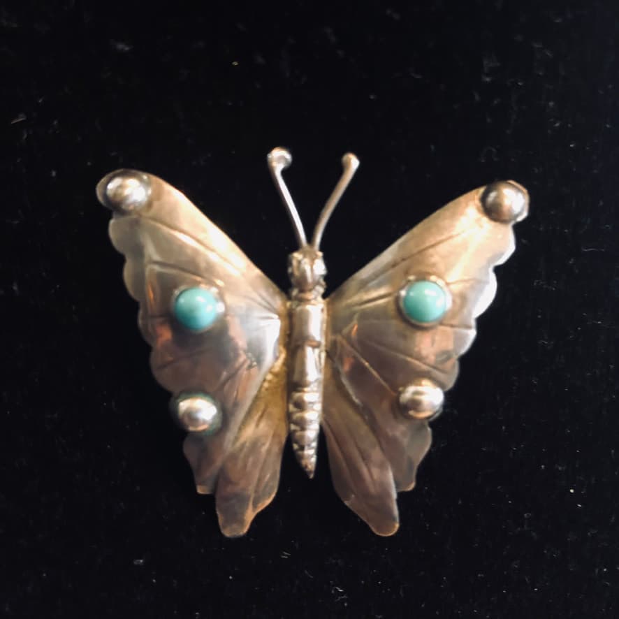 Sterling Butterfly Pin with Inset Turquoise ET - Regular