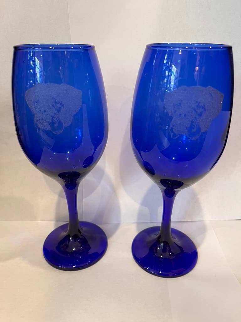 Pair of Bull Dog Cobalt Blue Goblets - Regular