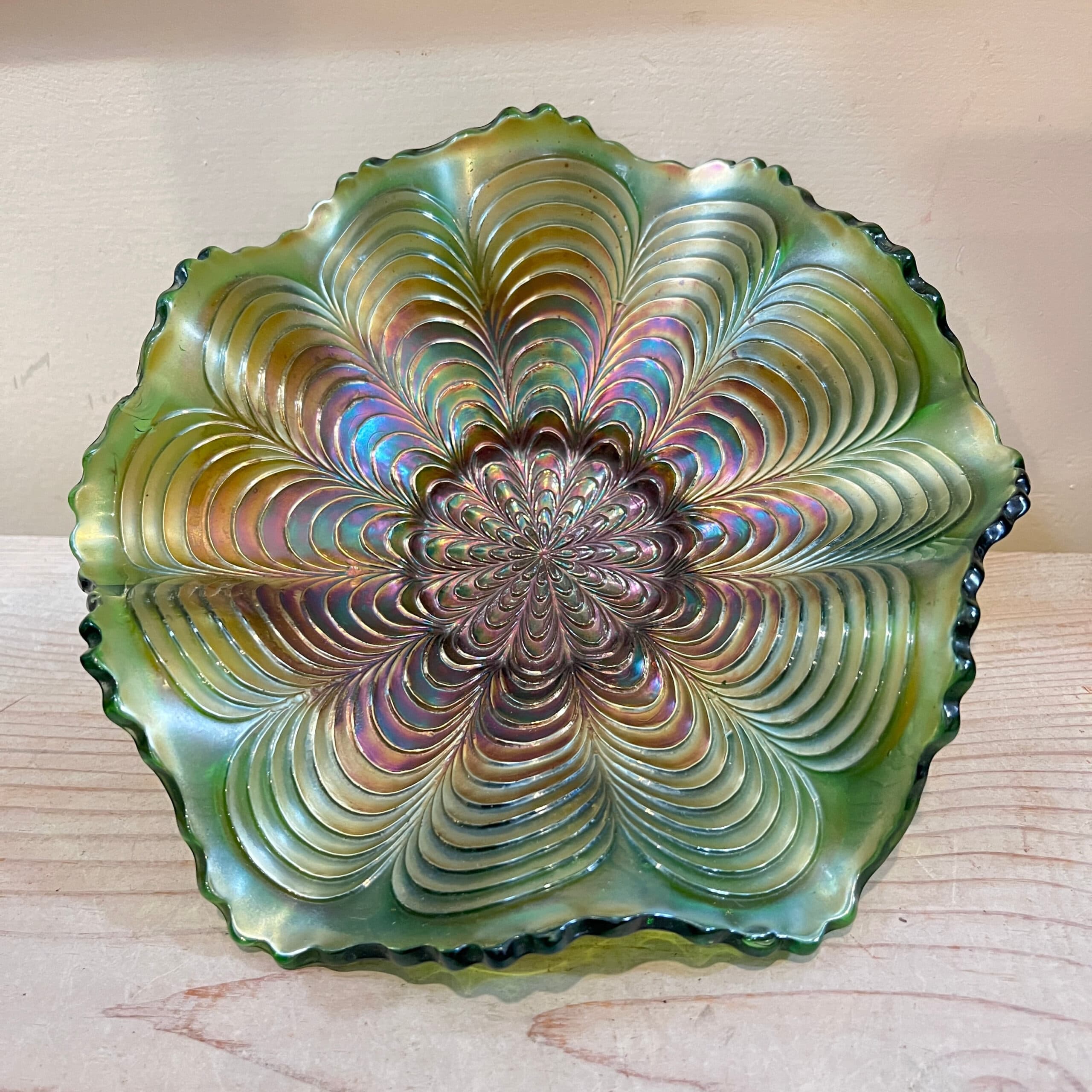 Fenton Horlache Peacock Carnival Glass Bowl AS IS - Regular