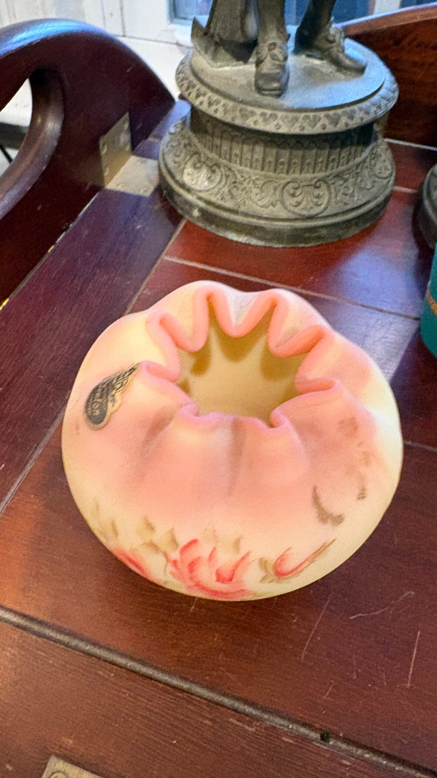 Fenton Satin Custard Hand Painted & Signed Rose Bowl - Regular