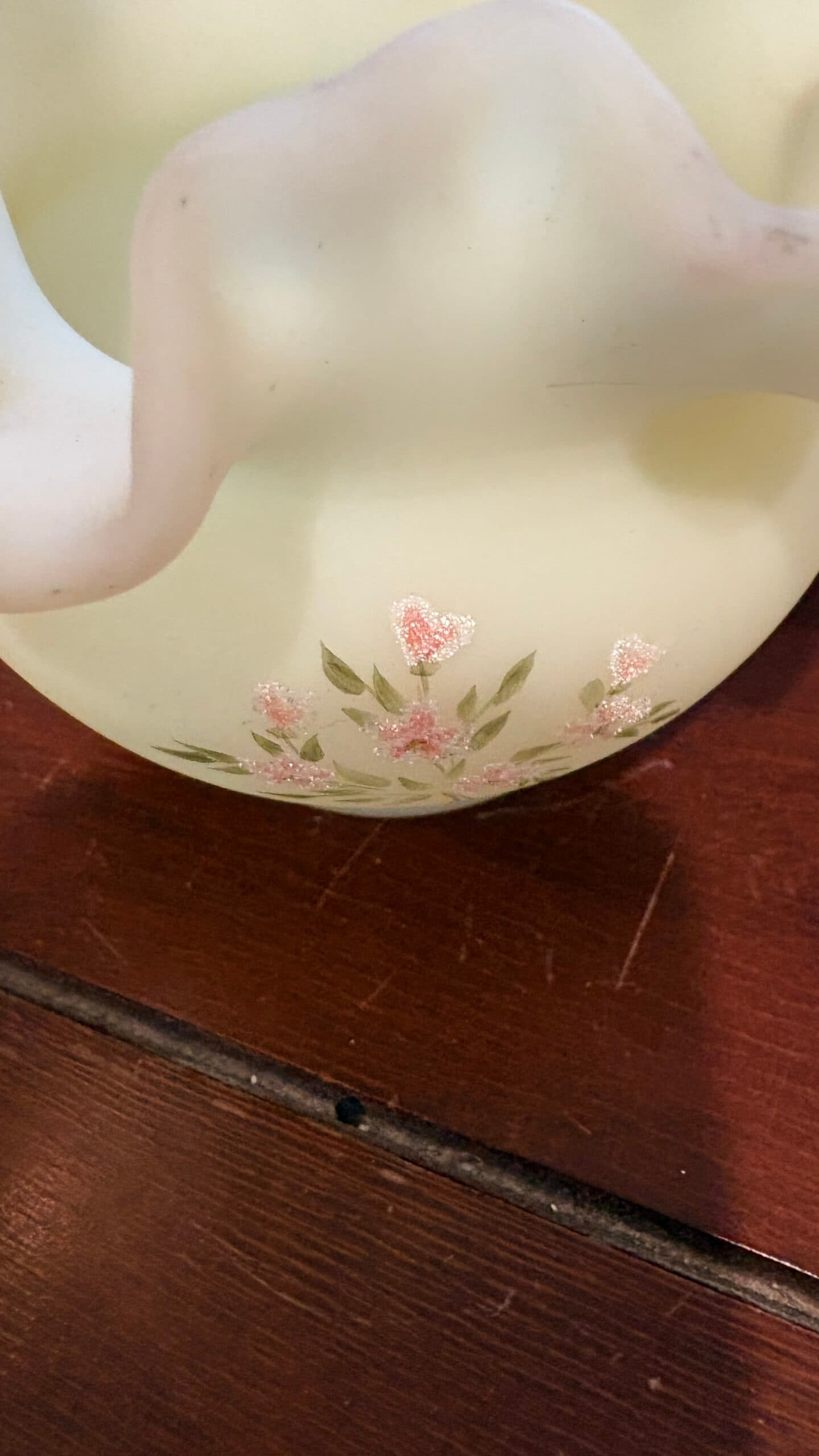 Fenton Satin Hand-Painted Rose Bowl - Regular