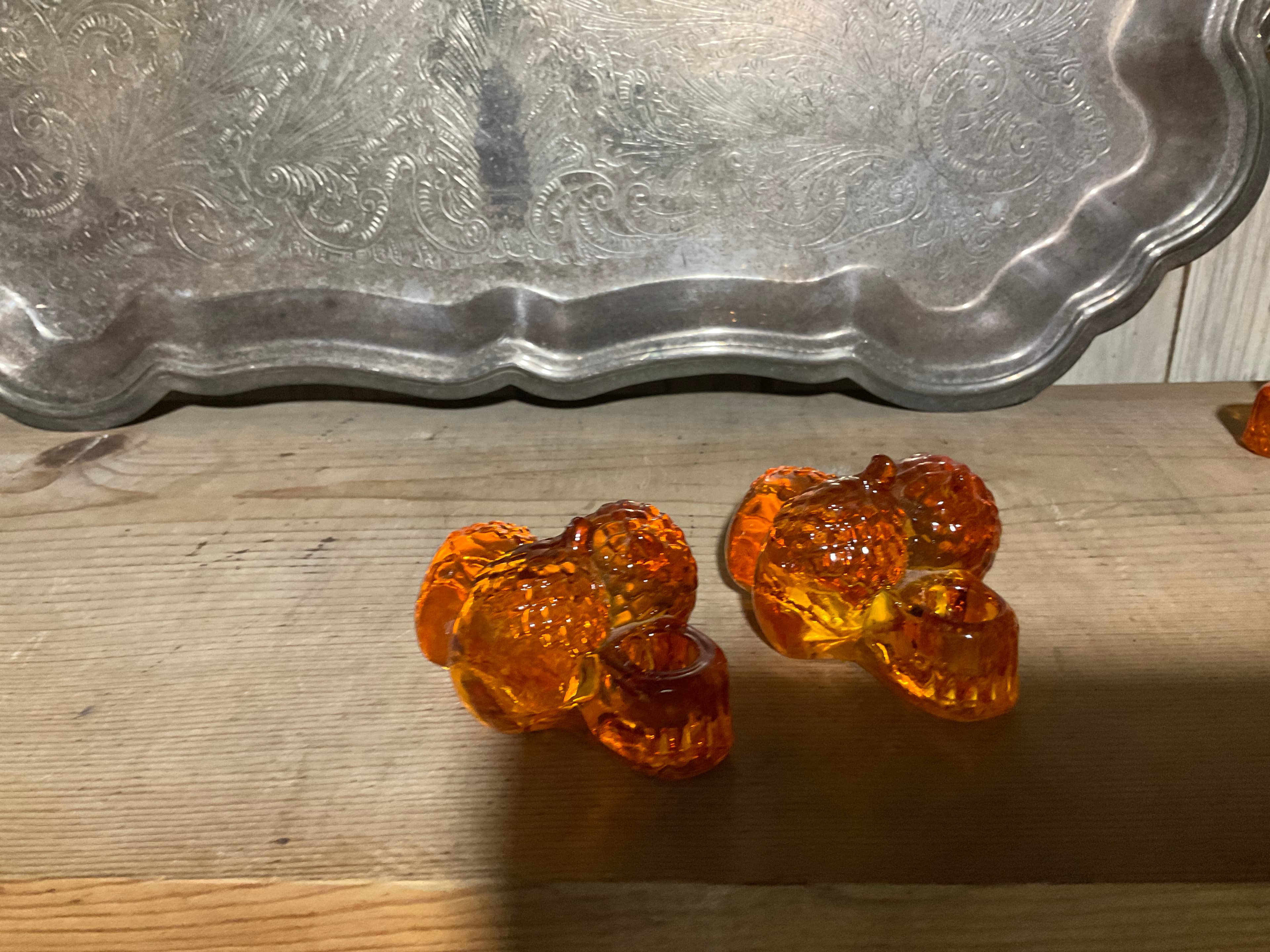 PR. William Sonoma Glass Acorn Taper Candle Holders - Regular
