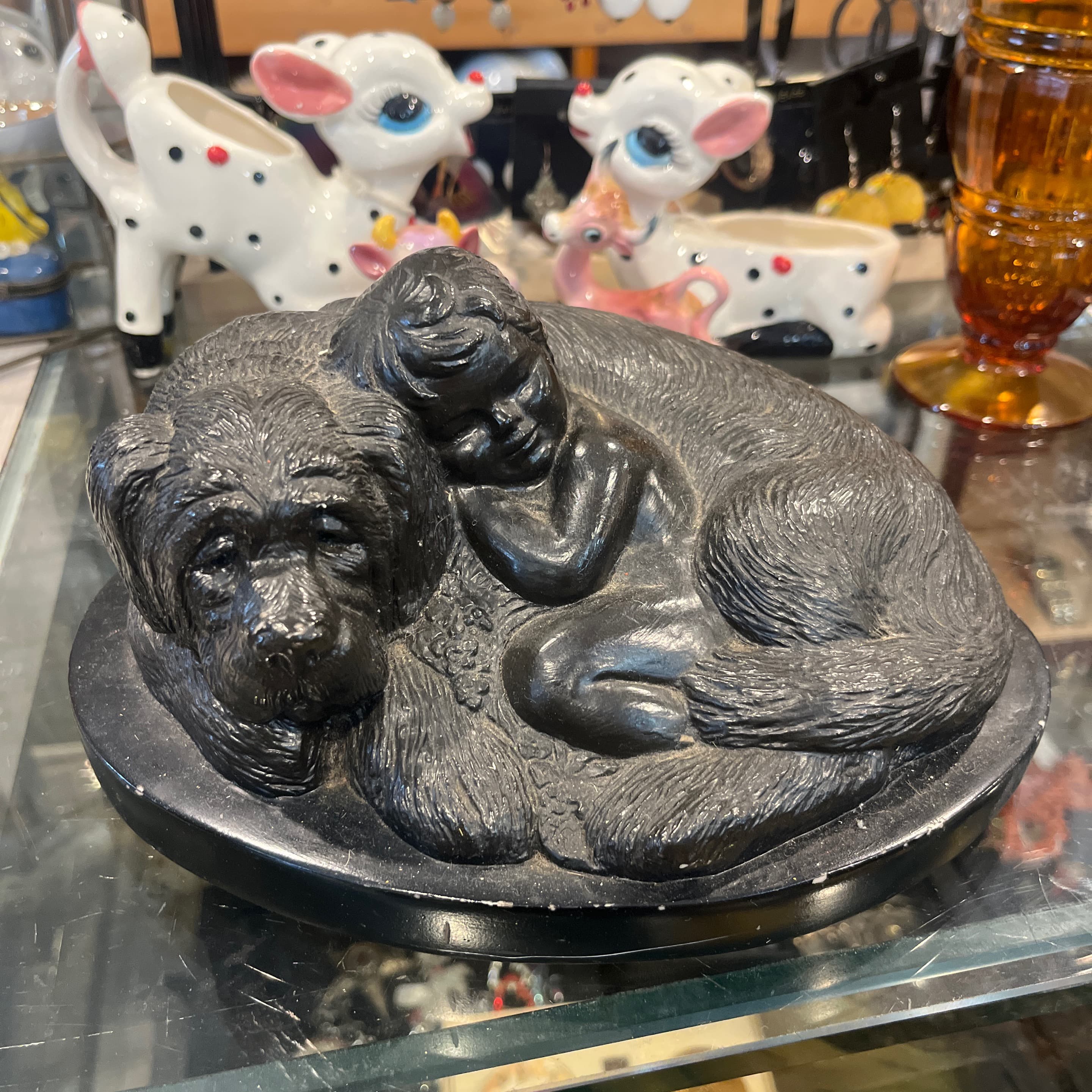 Heredities Cold Cast Bronze Sculpture Child Sleeping with a Dog - Regular