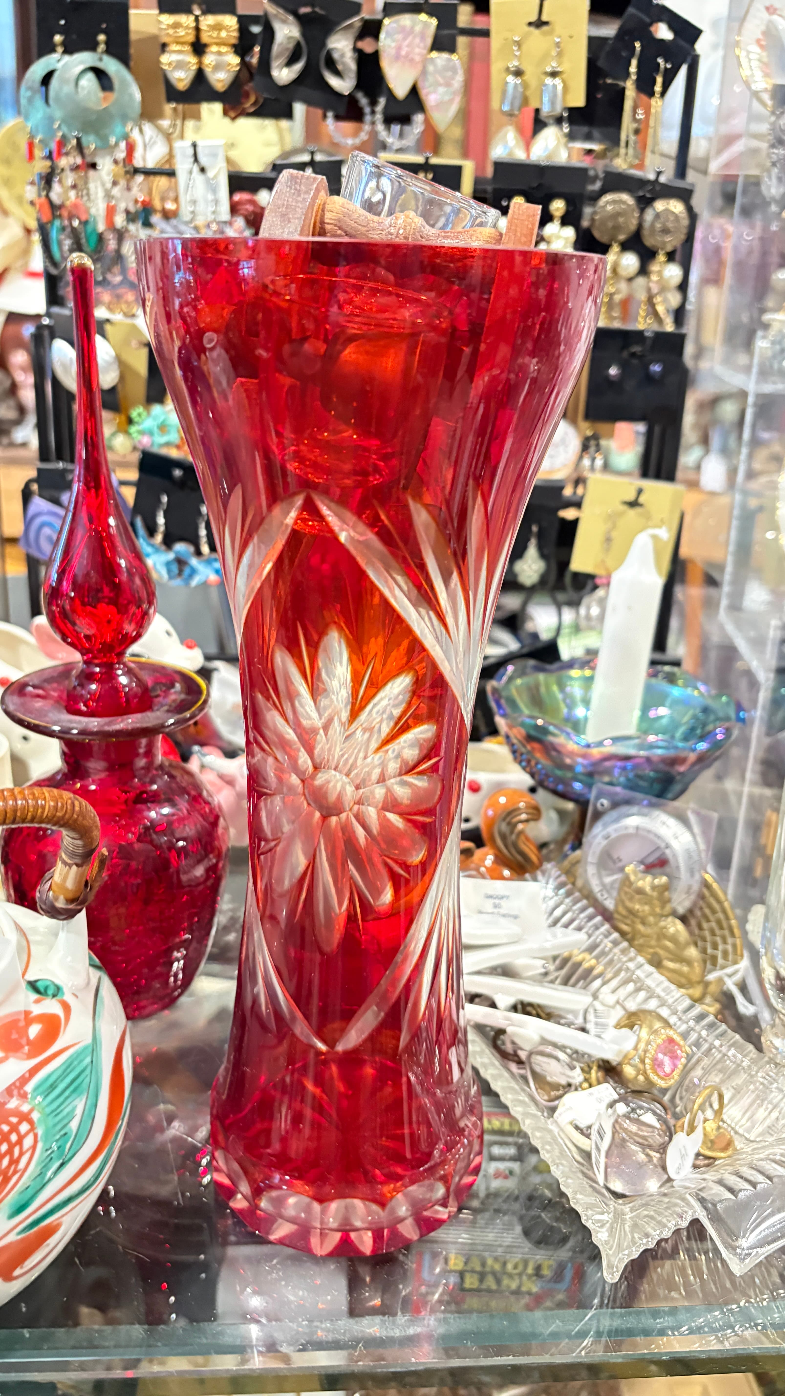 Red Bohemian Cut Glass Vase - Regular