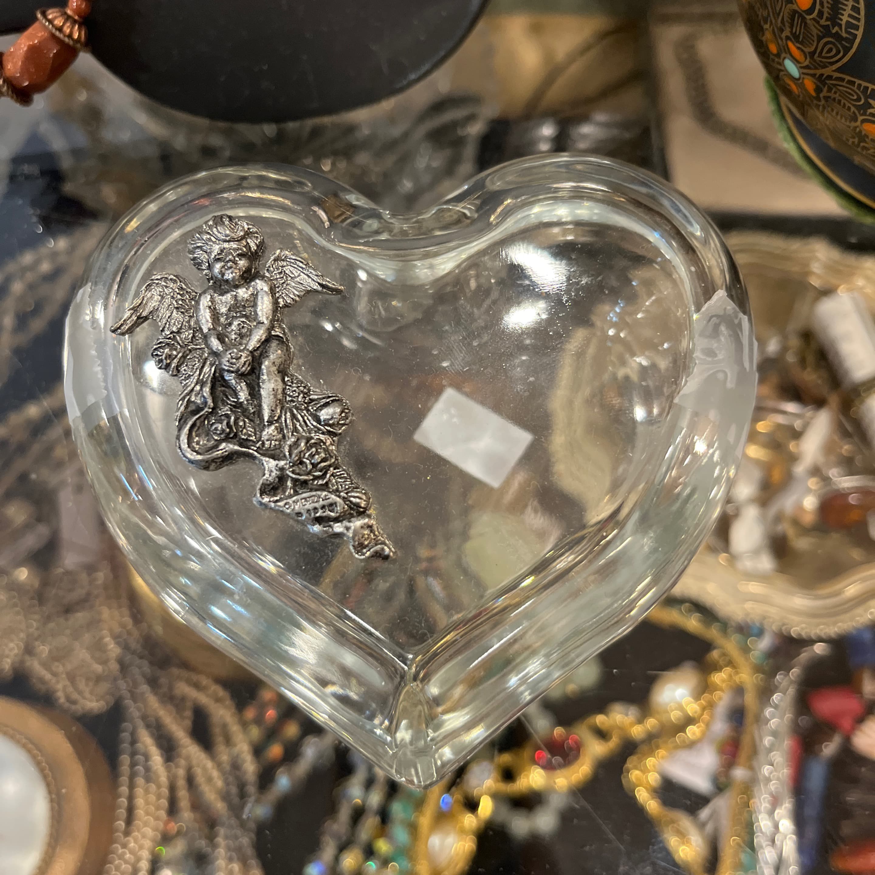 Glass Heart Shaped Box with Angel - Regular