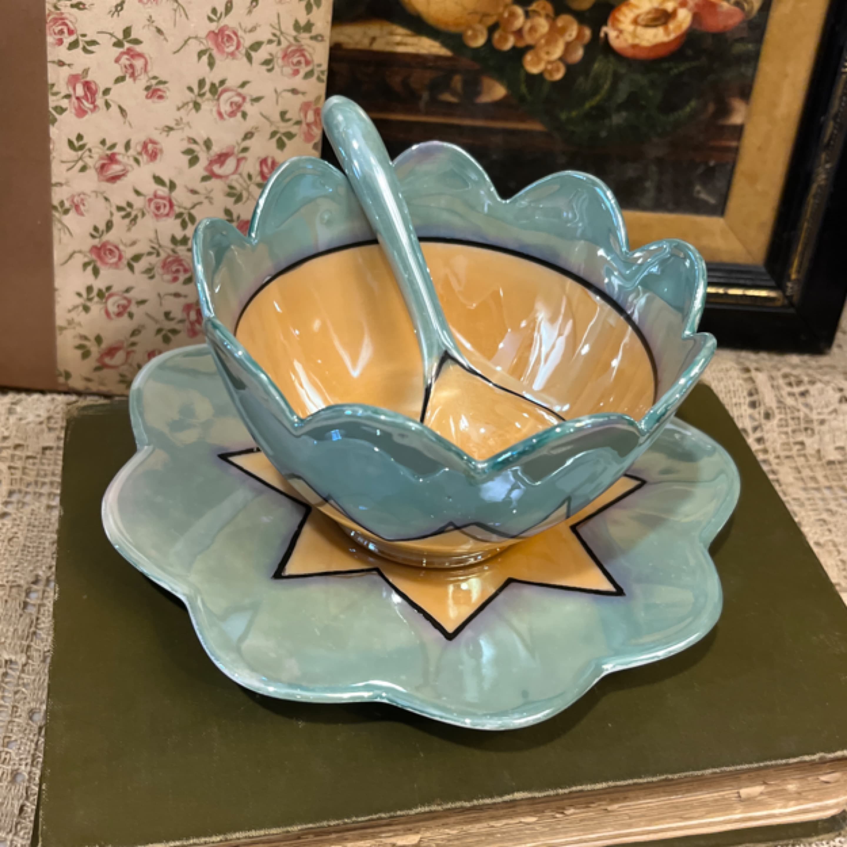 Lusterware Bowl W/Plate & Spoon Japan 1170 - Regular