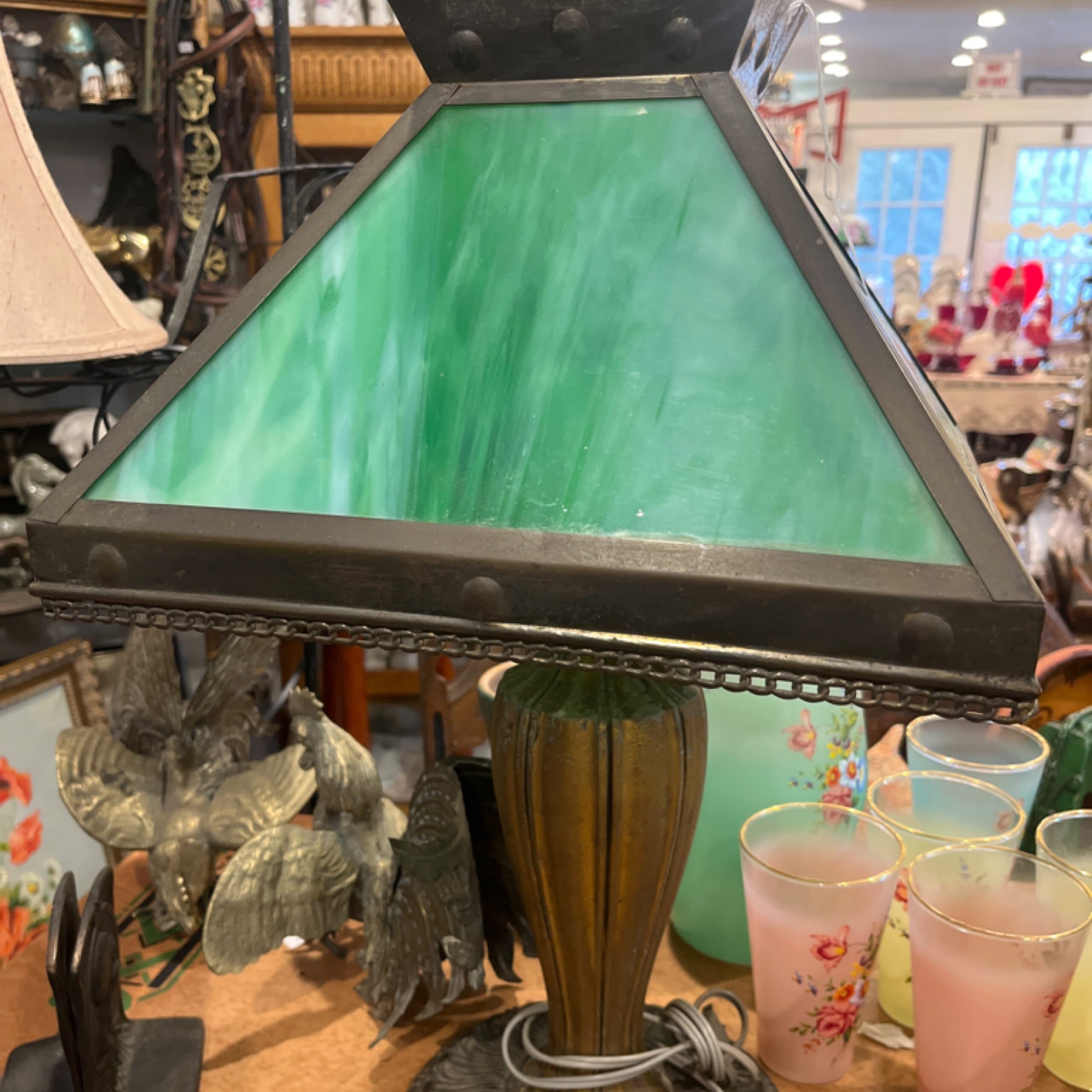 Antique Emerald Slag Glass Lamp - Regular