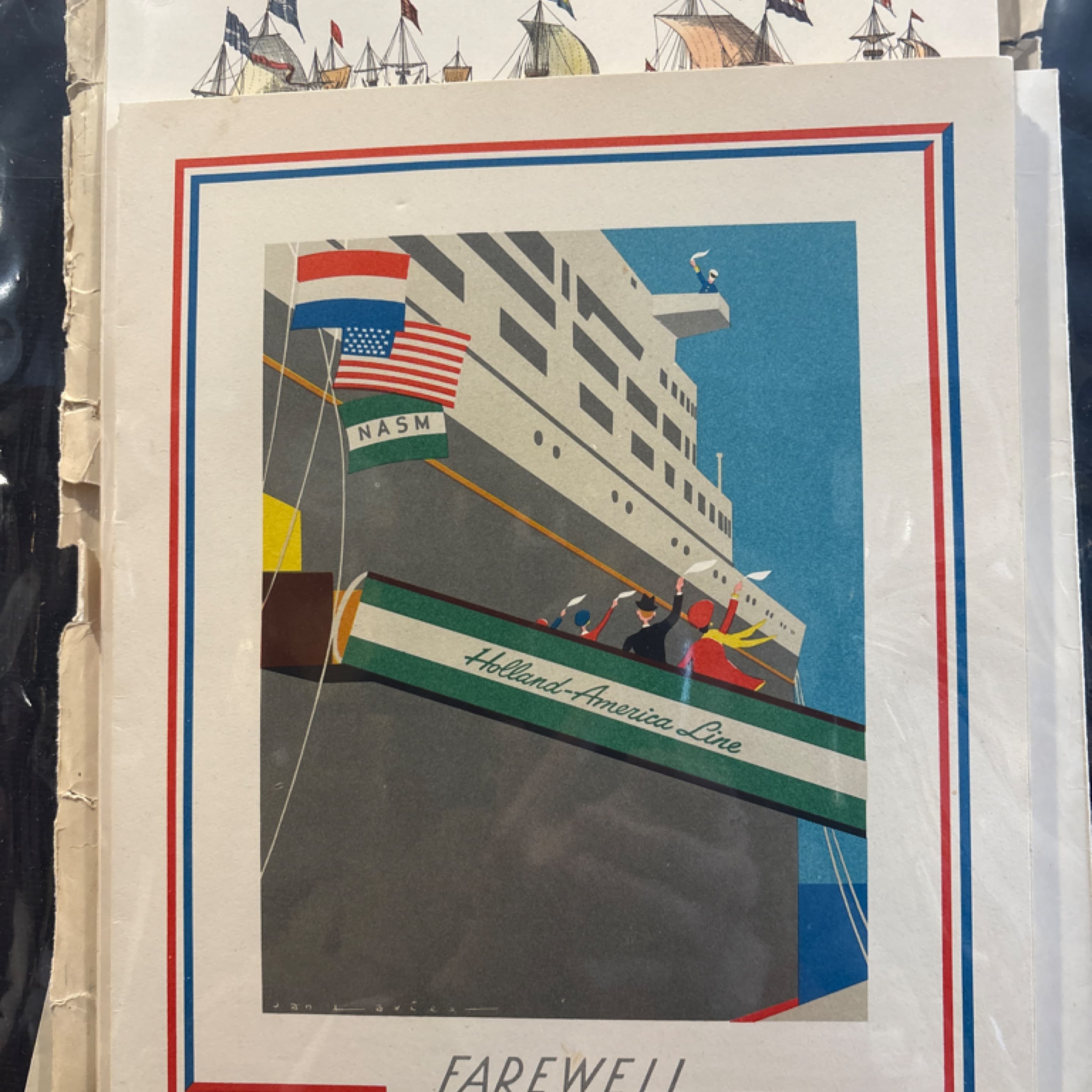 Mid-century modern Holland, American line, dining menus in original envelope - Regular