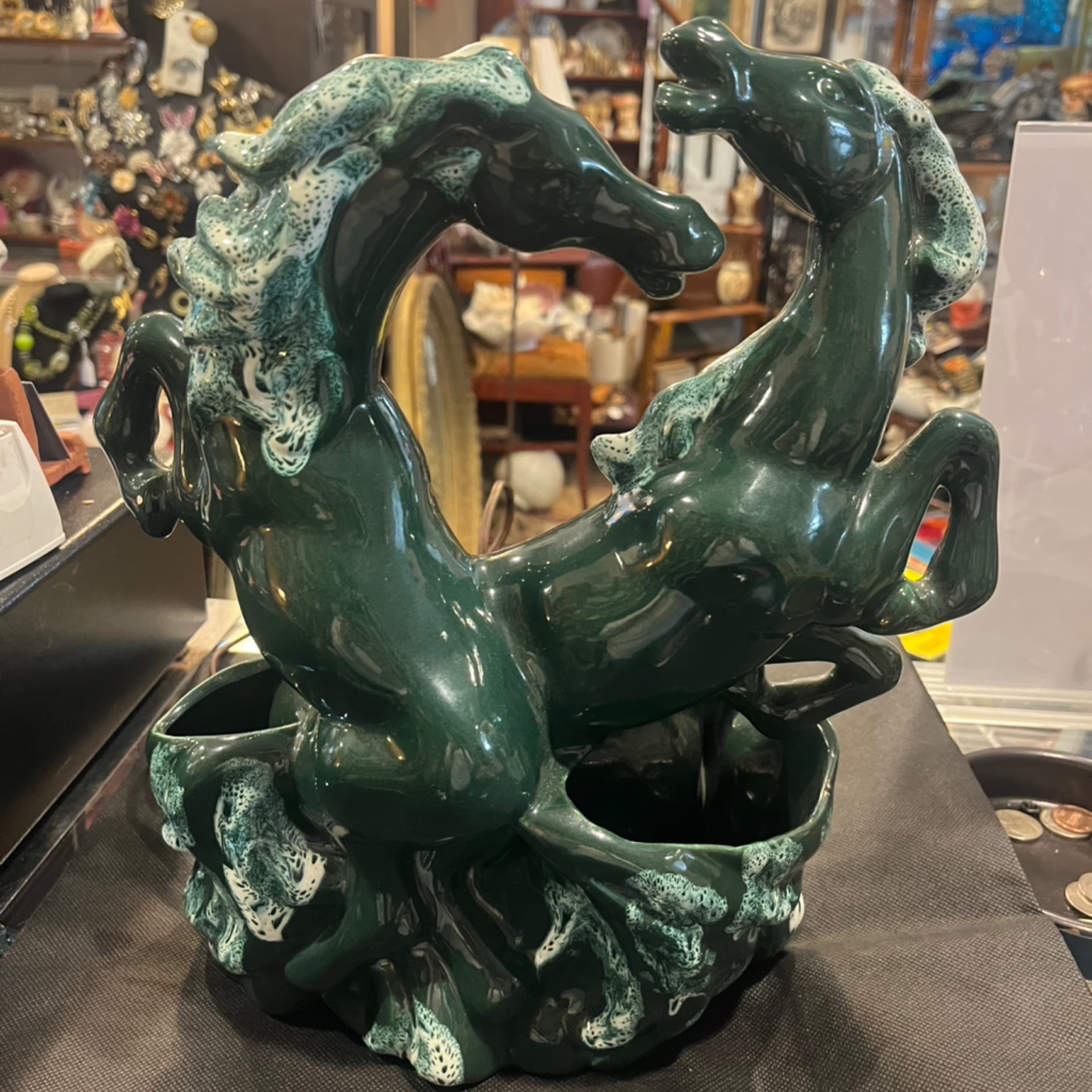 MCM Rearing Horses Ceramic Lamp With Planters Green 941 - Regular