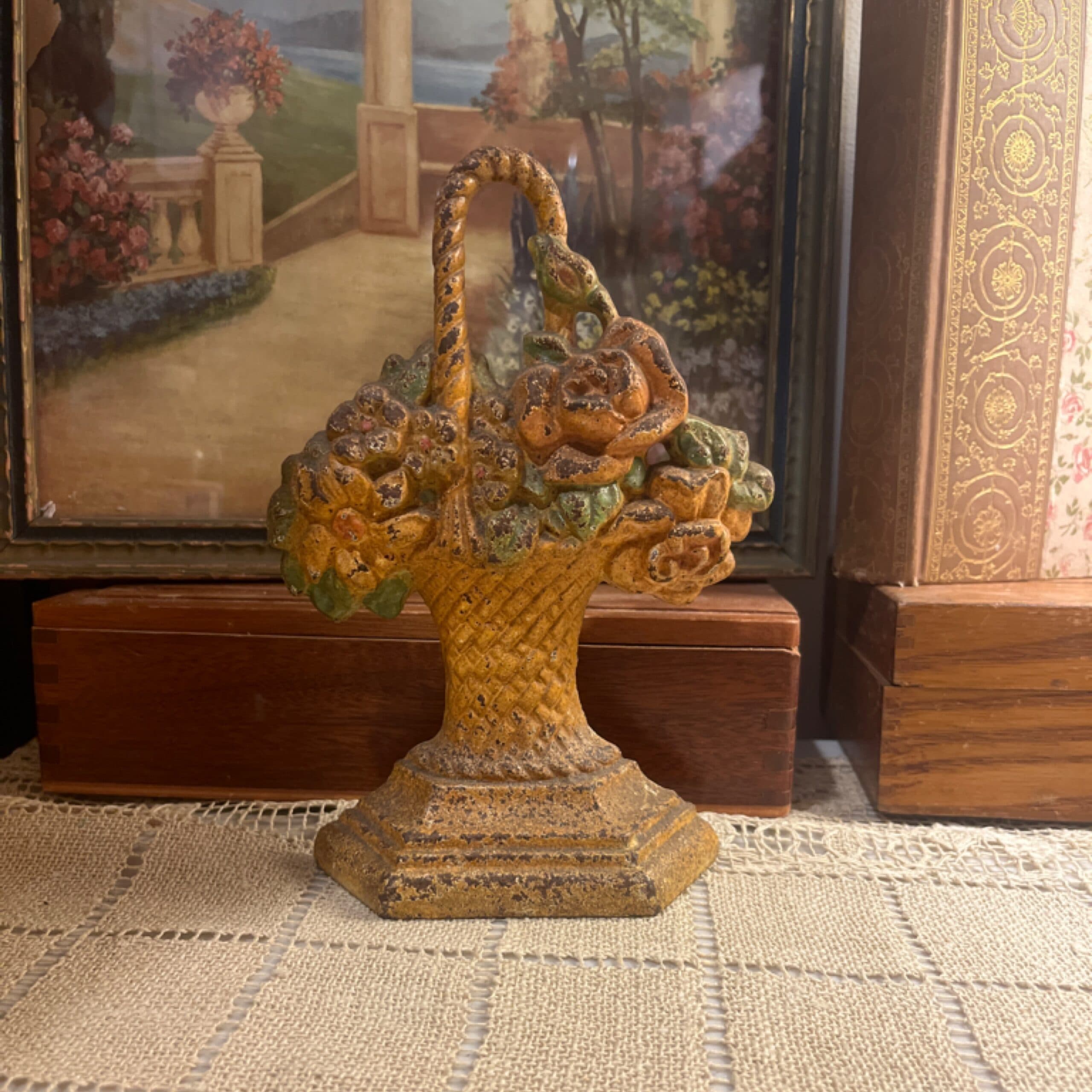 Cast Iron Hubley Flower Basket Doorstop - Regular