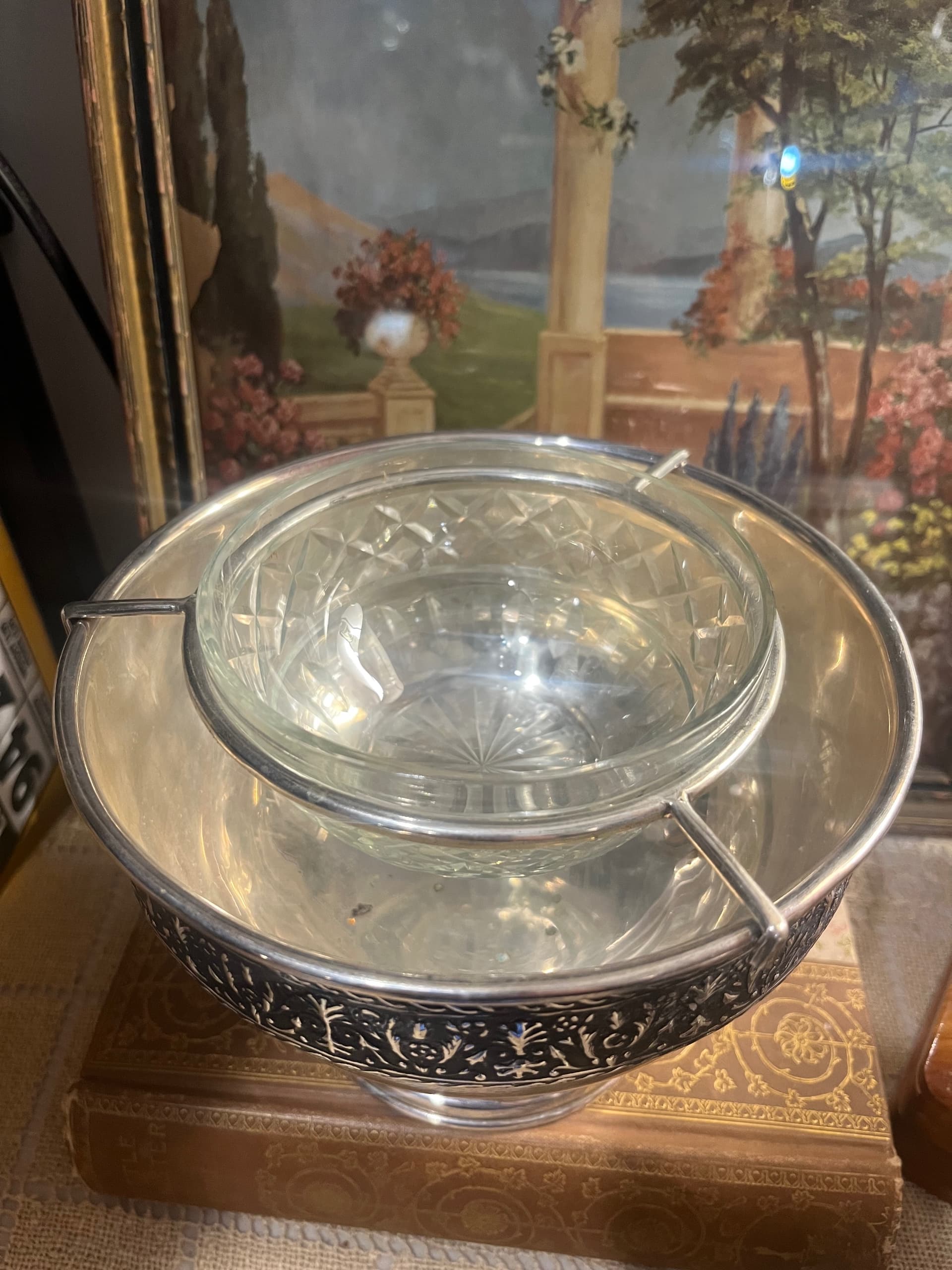Antique Silver-Plated Caviar Server with Cut Glass Liner | Edwardian Entertaining | Footed Bowl with Removable Insert - Regular