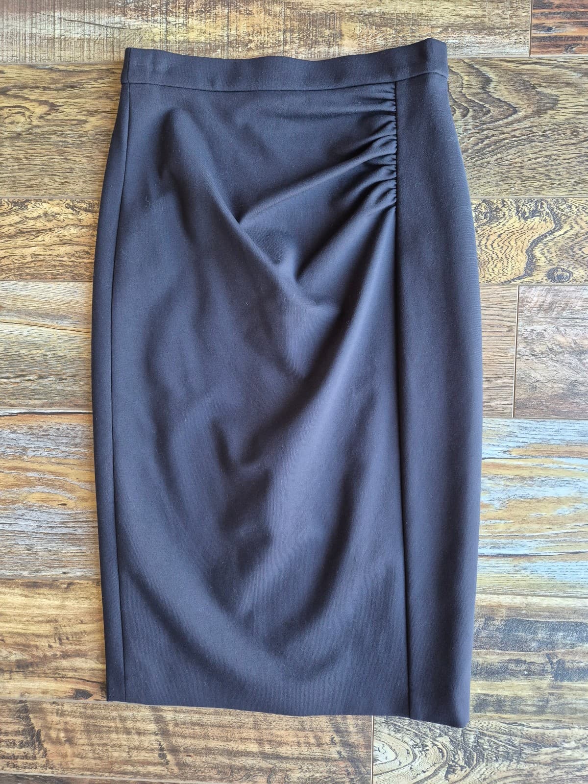 ESCADA Randuxe Side-Ruched Knee Length Pencil Skirt Stretch Navy Blue Women's 34