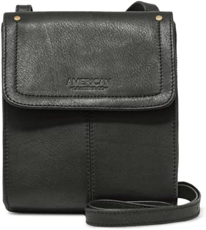 American Leather Co. Black Leather Kansas Travel Organizer Crossbody Bag