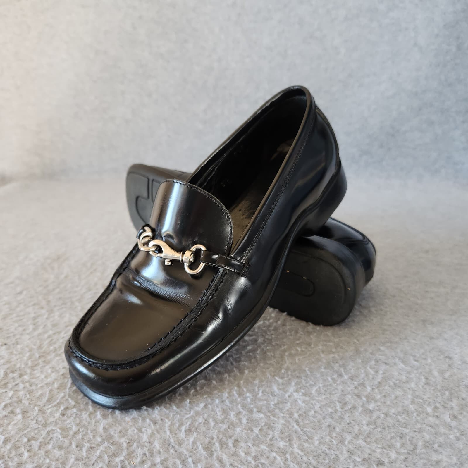 Coach Cherie Black Leather Horse Bit Loafer Slip-On Square Toe Women US5.5B