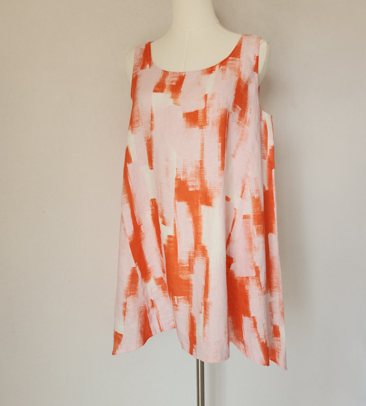 Peck & Peck 100% Linen Tunic Swing Tank Top Sleeveless Orange Pink Oversize M
