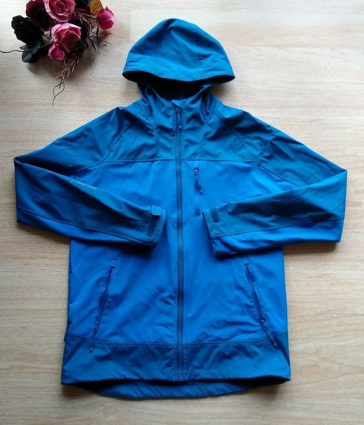 Mountain Warehouse Men Waterproof Windbreaker Jacket Hood Zip Pockets Blue Sz.M