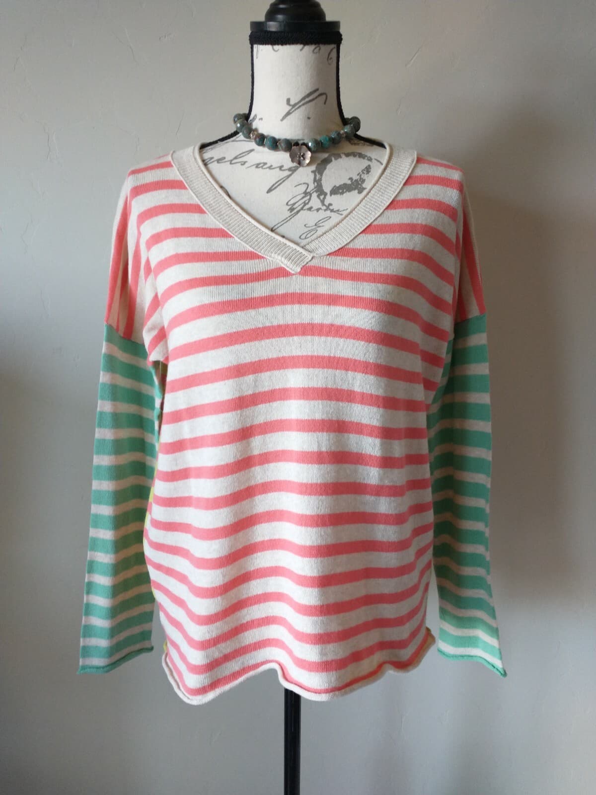 NWT Sundance Languid Stripe Pullover Sweater Cotton Long Sleeve V-Neck Sz.XS $88