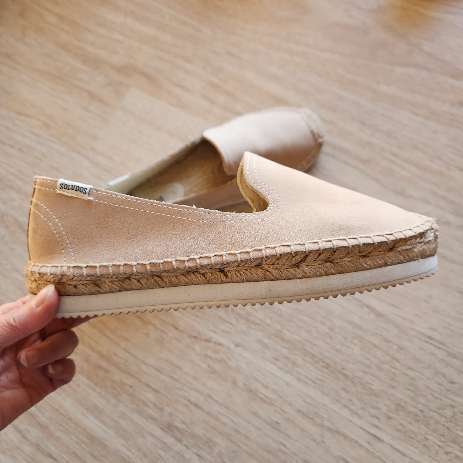 Soludos Leather Espadrilles Smoking Slipper Mix Sole Cap Platform Beige US6.5