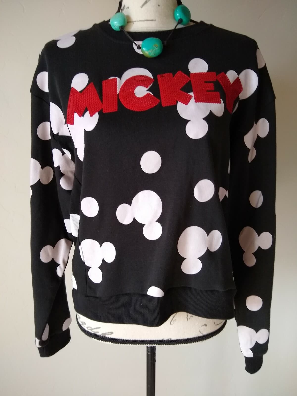 Disney MICKEY Knit Sweatshirt Pullover Long Sleeve Black Sequin-Embellished Sz.X