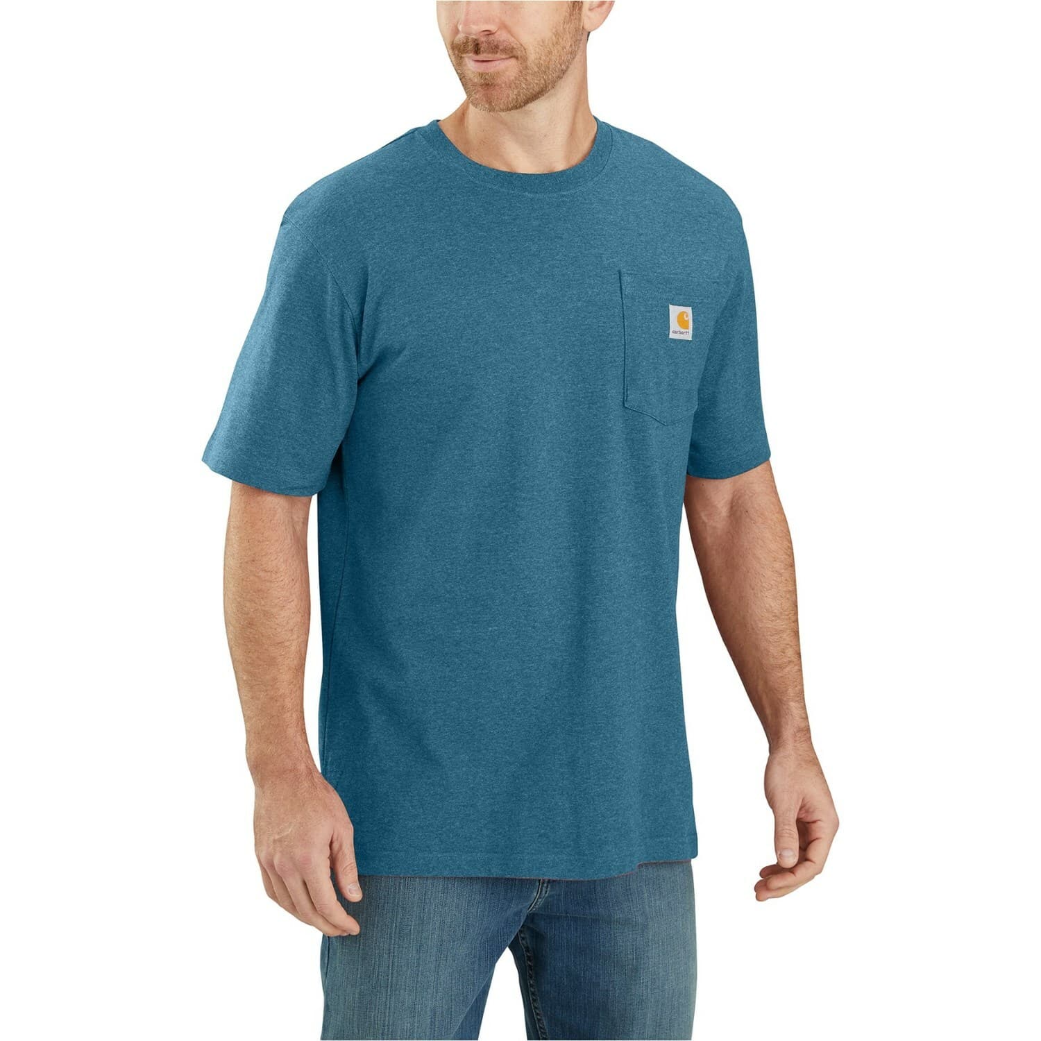 Carhartt Men 100% Cotton Short Sleeve Pocket T-Shirt Crew Neck Green-Blue L-Tall
