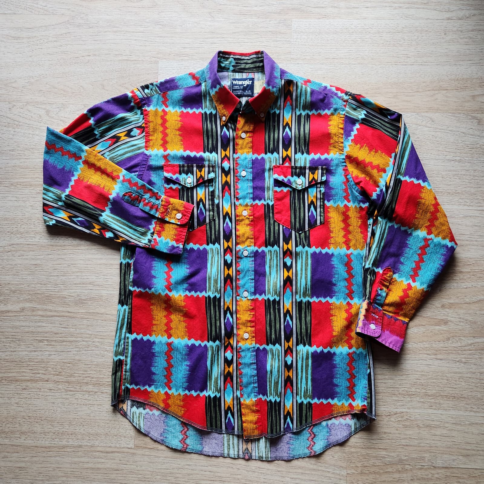 Vintage Wrangler USA Brushpoper Western Cowboy Shirt Button 16-35 X-Long Tail