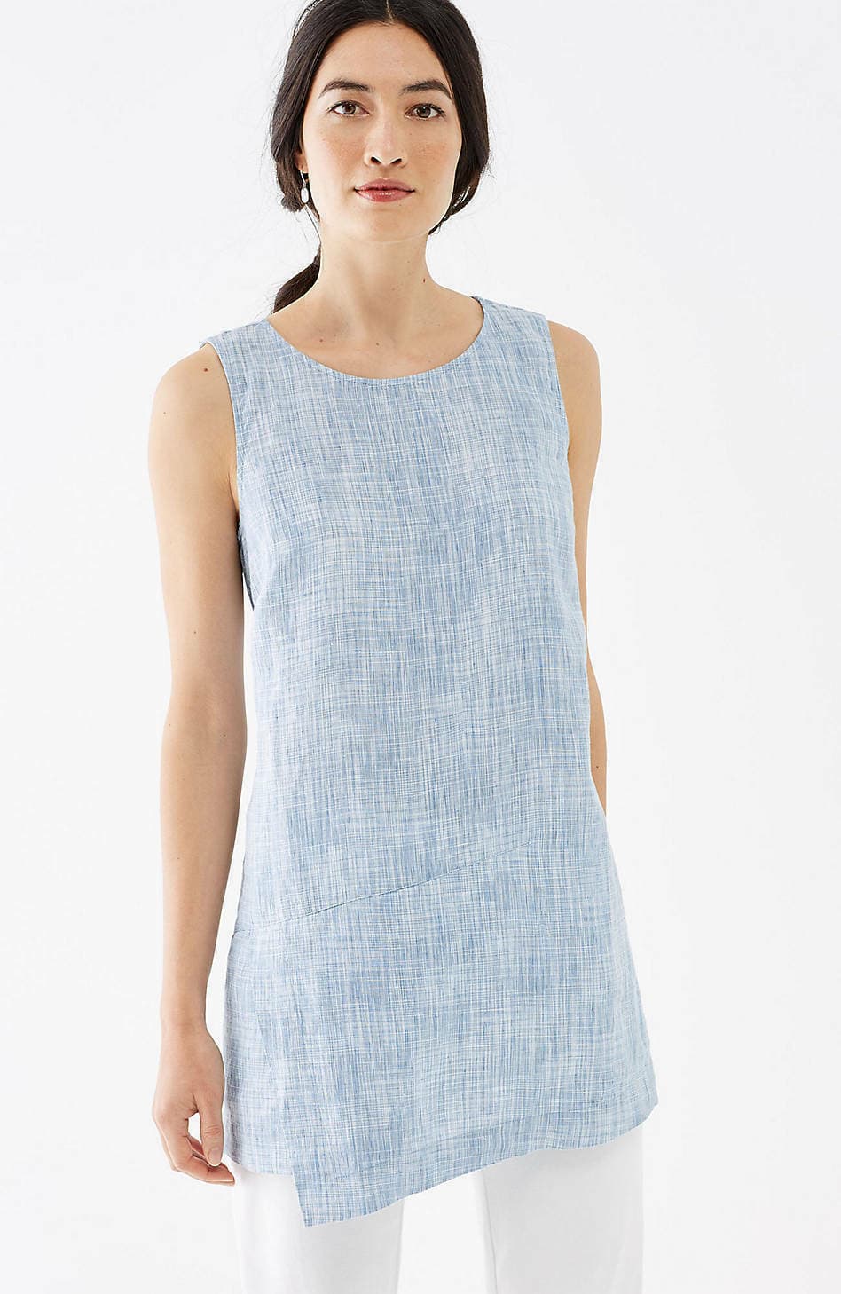 NWoT Pure Jill 100% Linen Wrap Tunic Top Sleeveless Blue Agate White Sz.MP